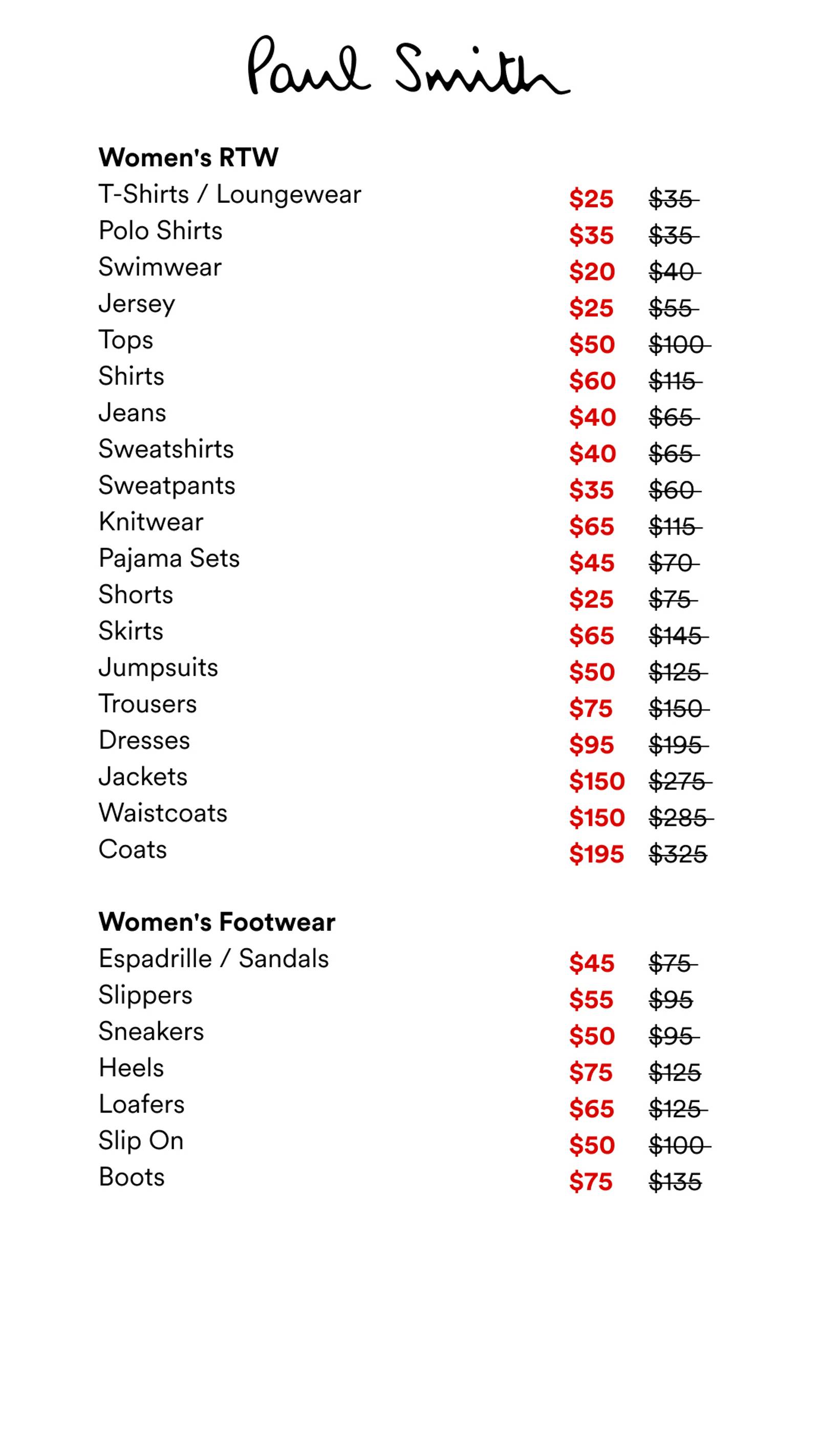 Price list