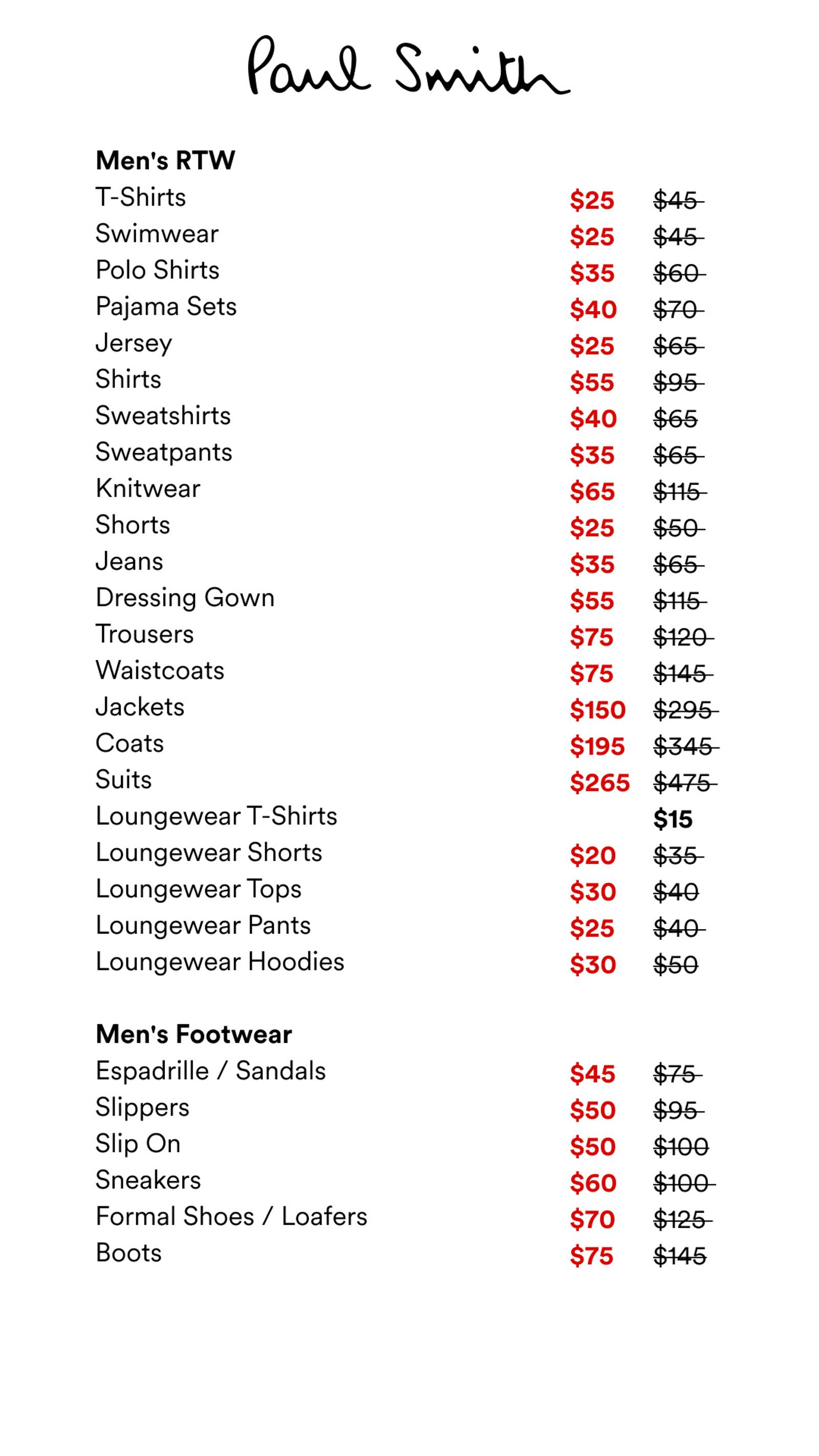 Price list