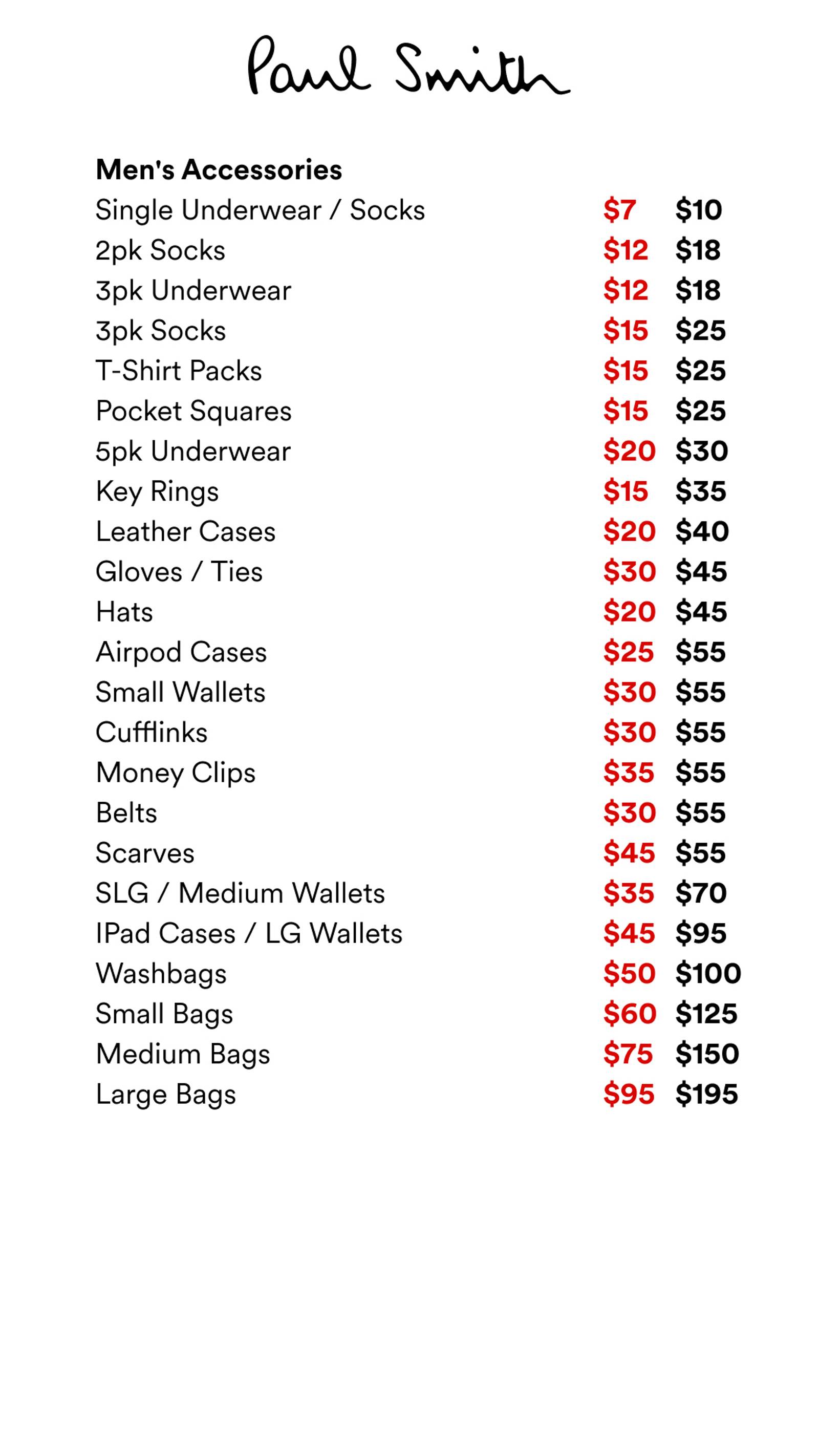 Price list