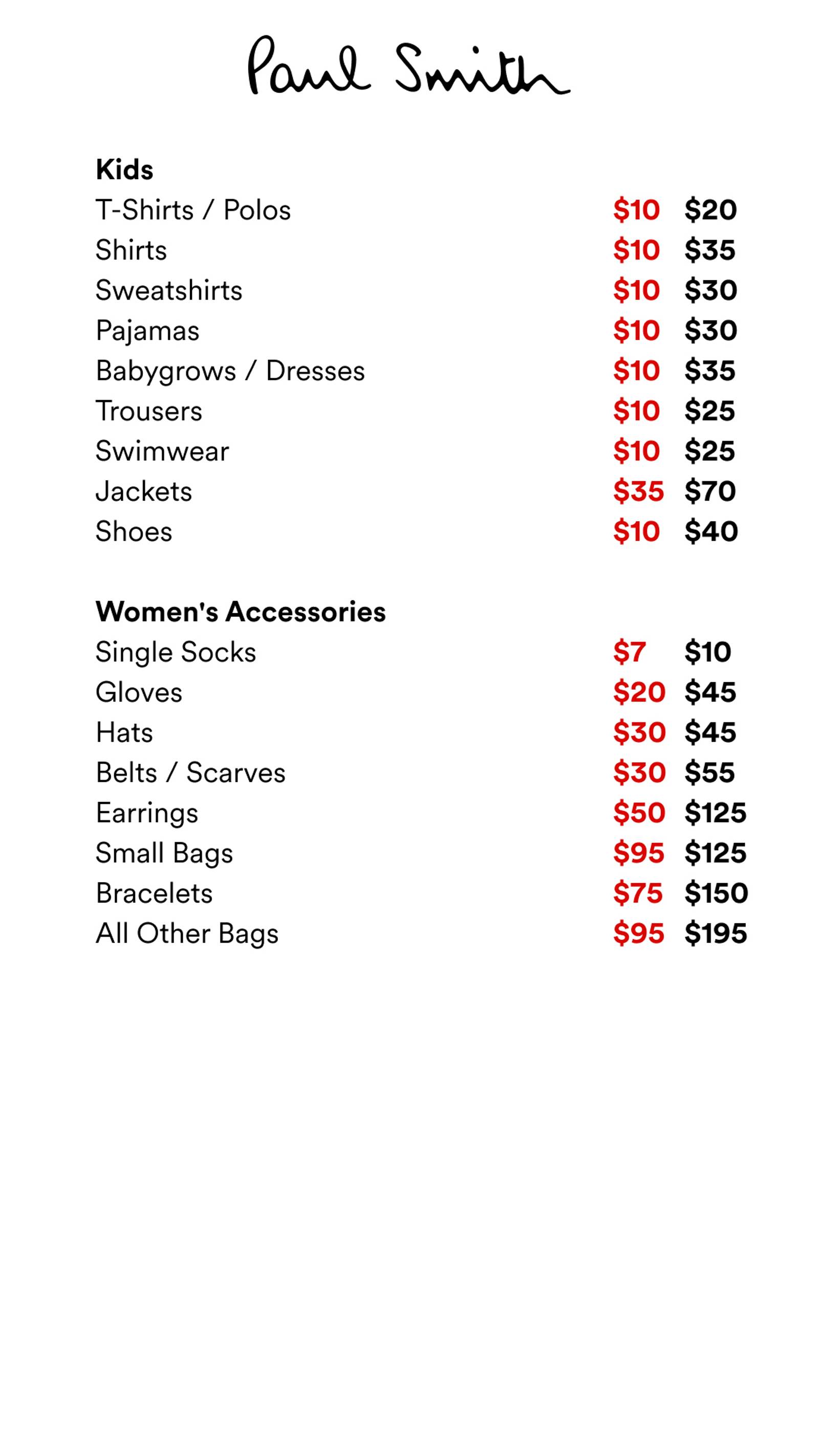 Price list