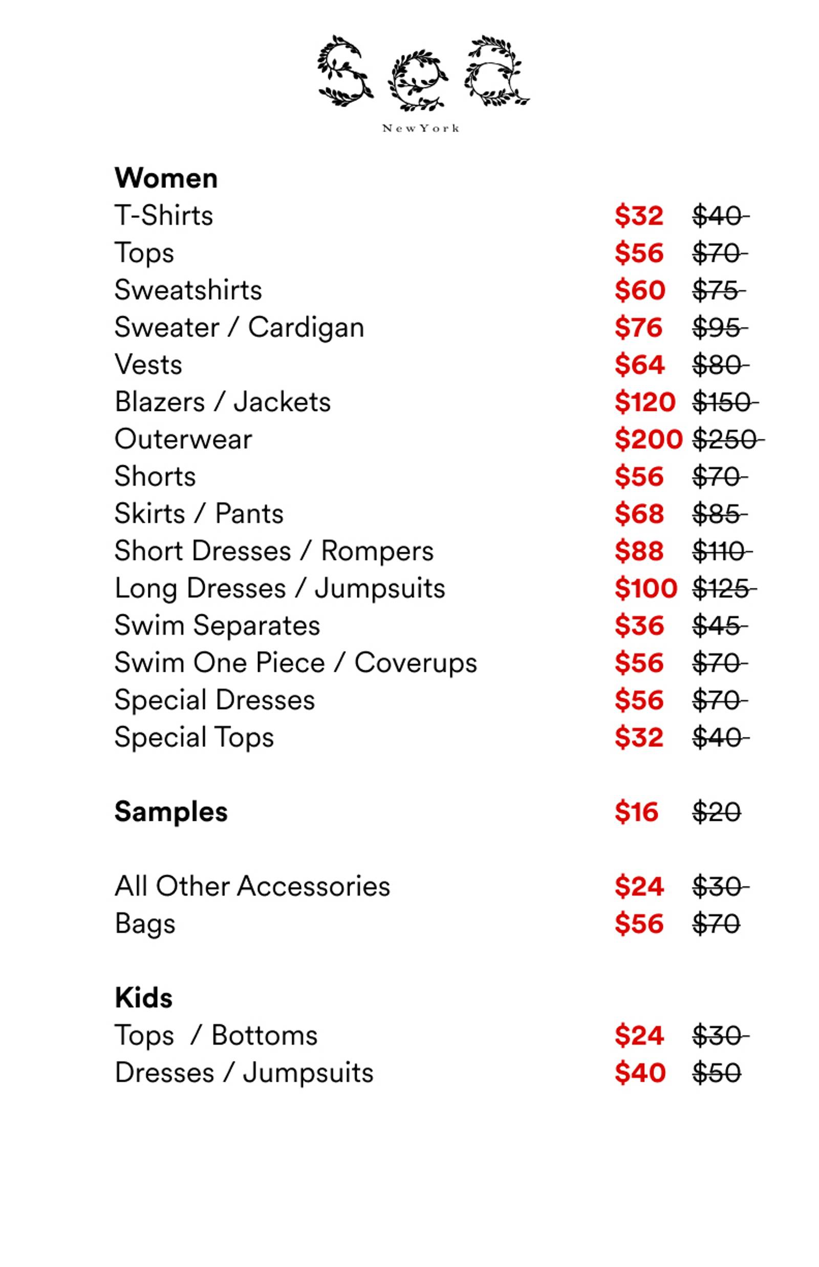 Price list