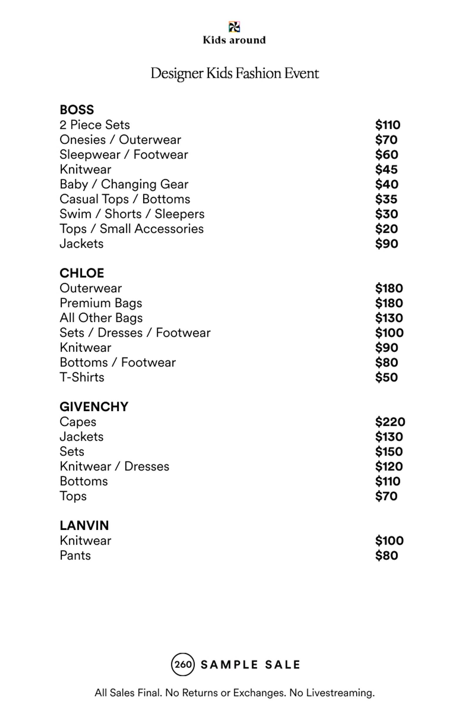 Price list