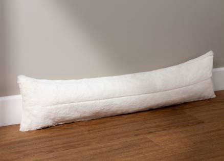 White faux fur draught excluder