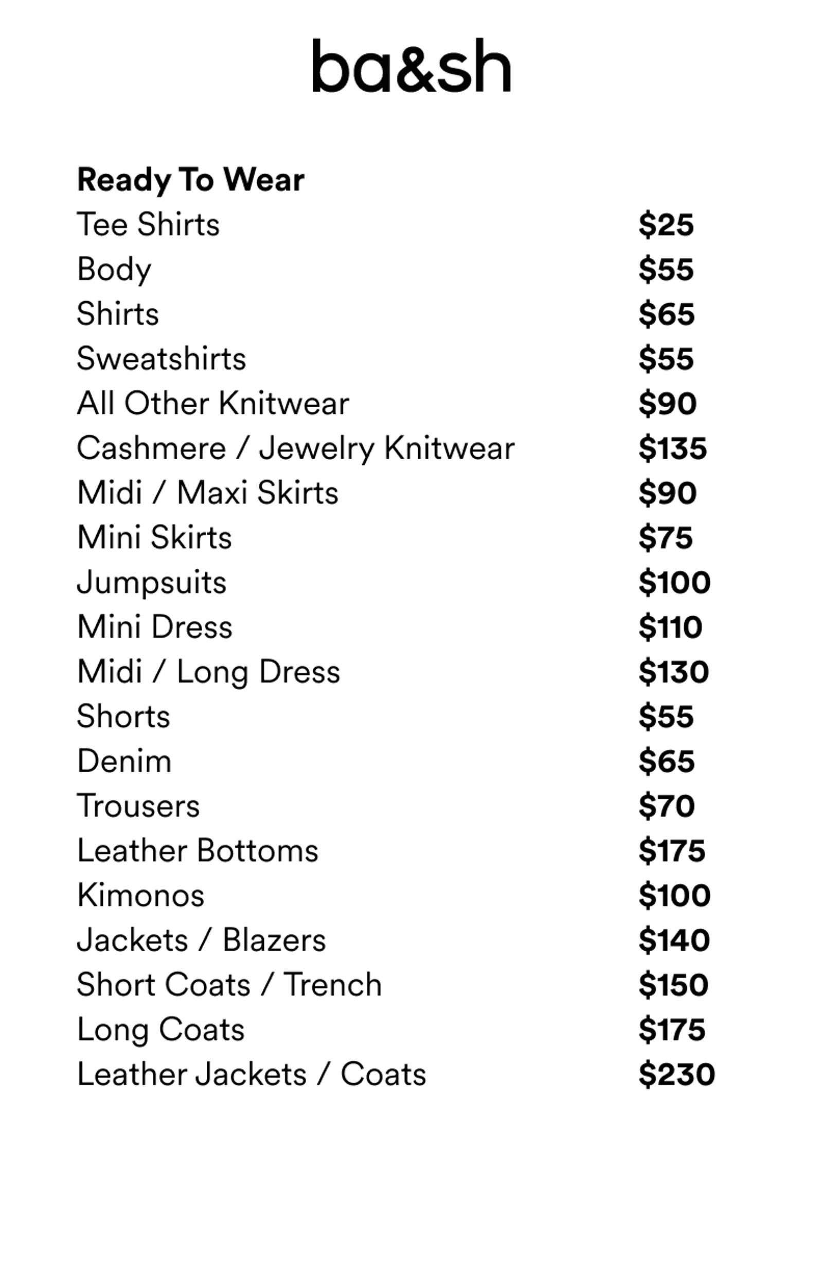 Price list