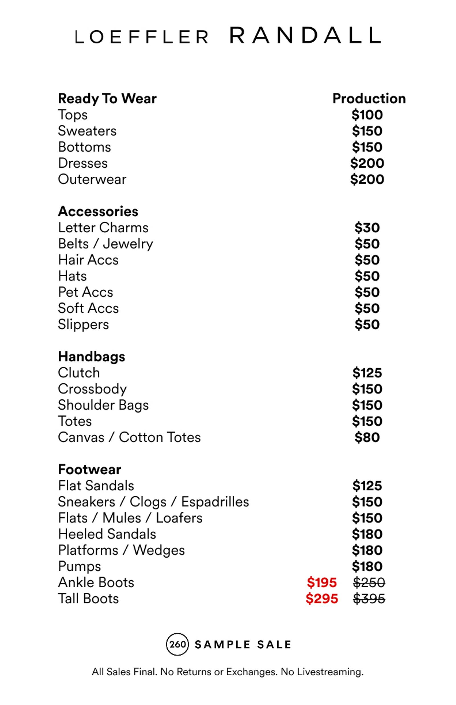 Price list
