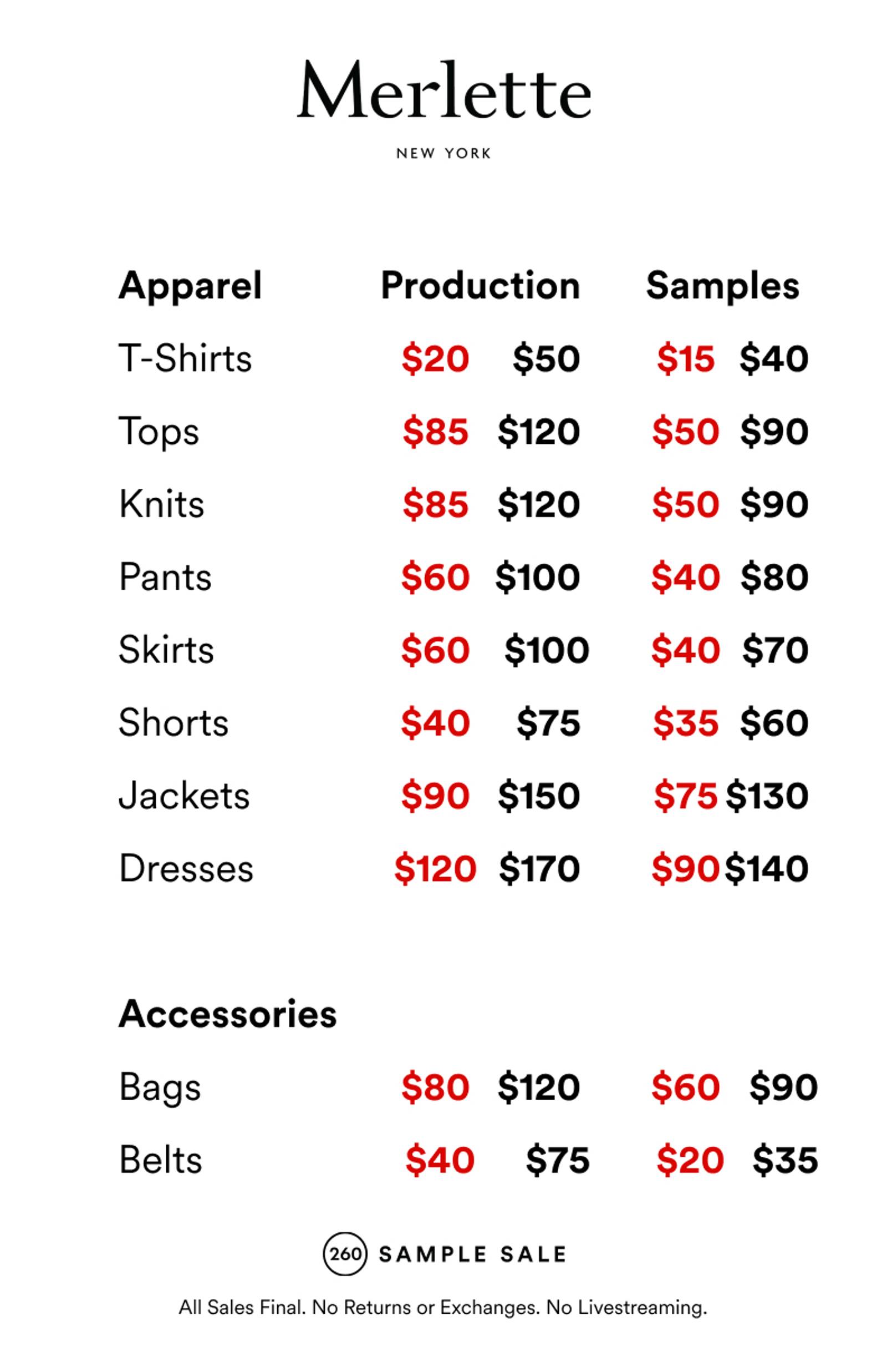 Price list