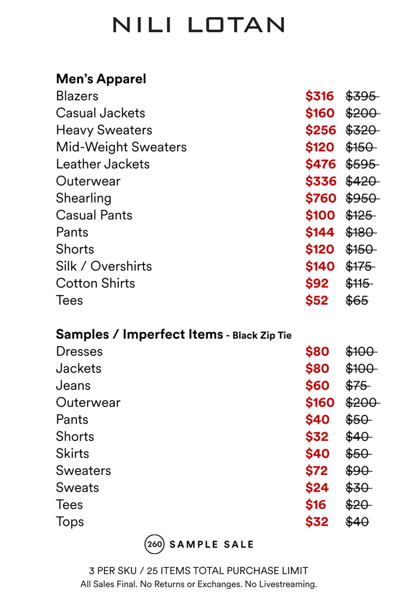 Price list