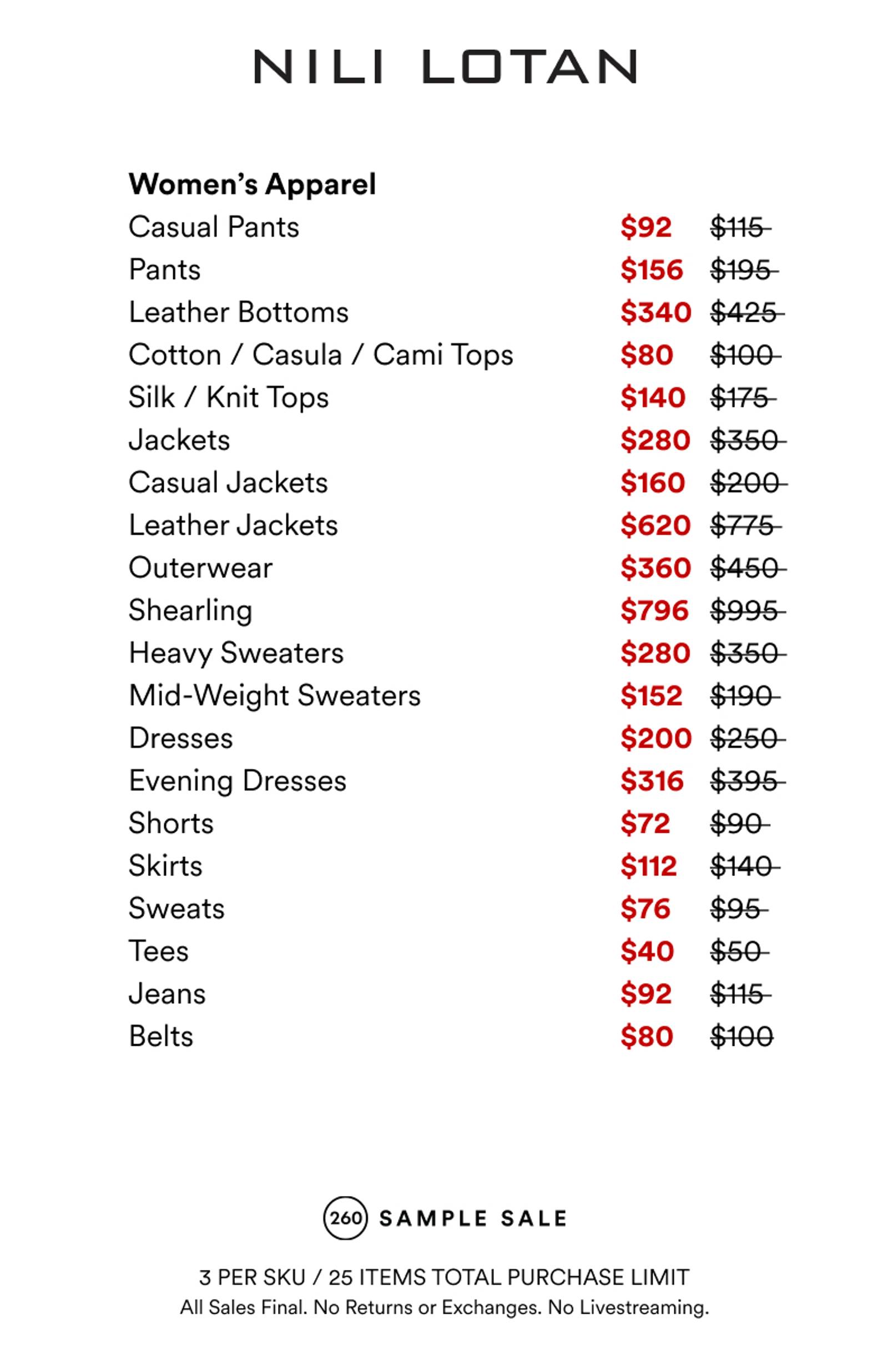 Price list