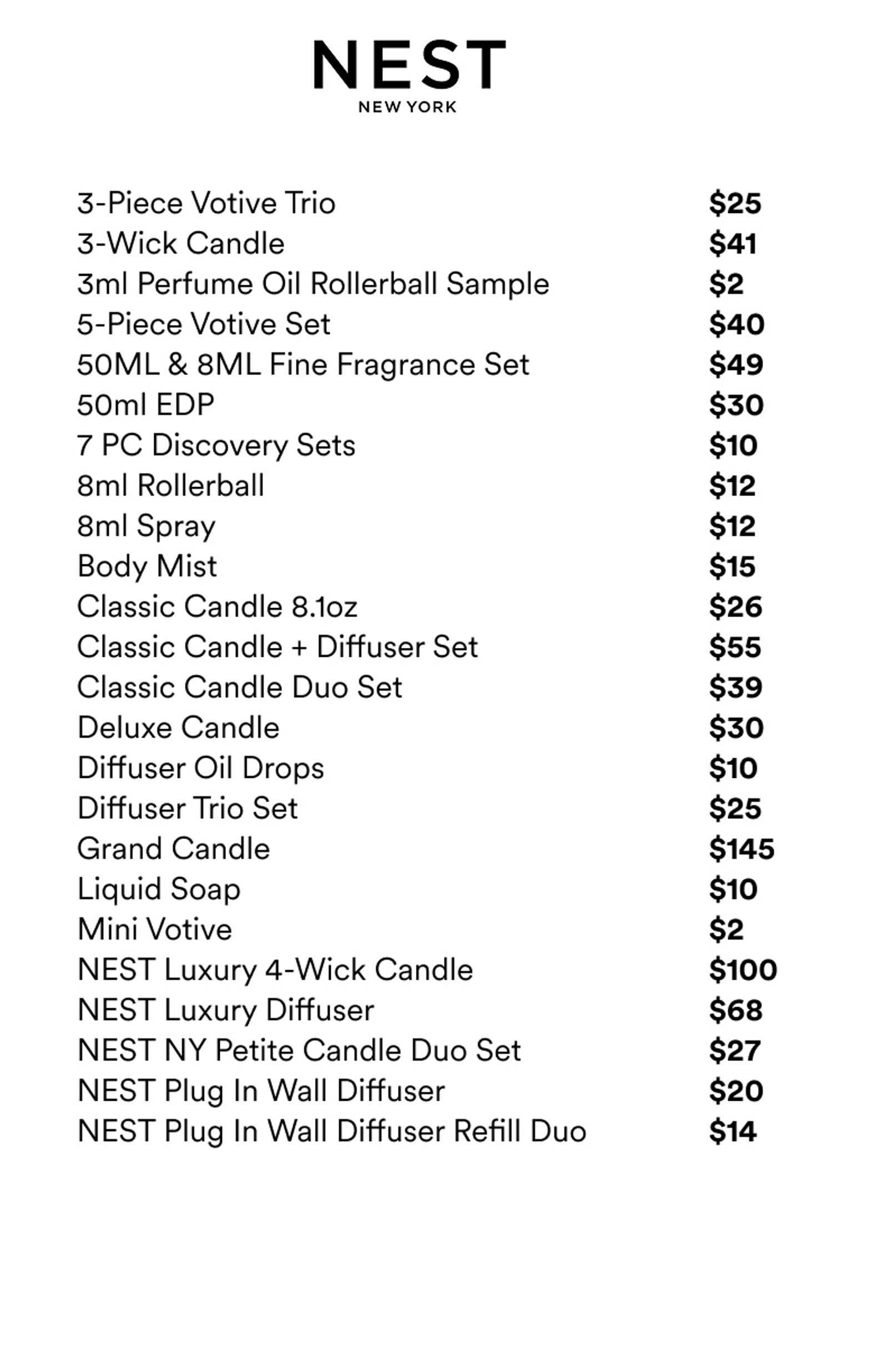 Price list