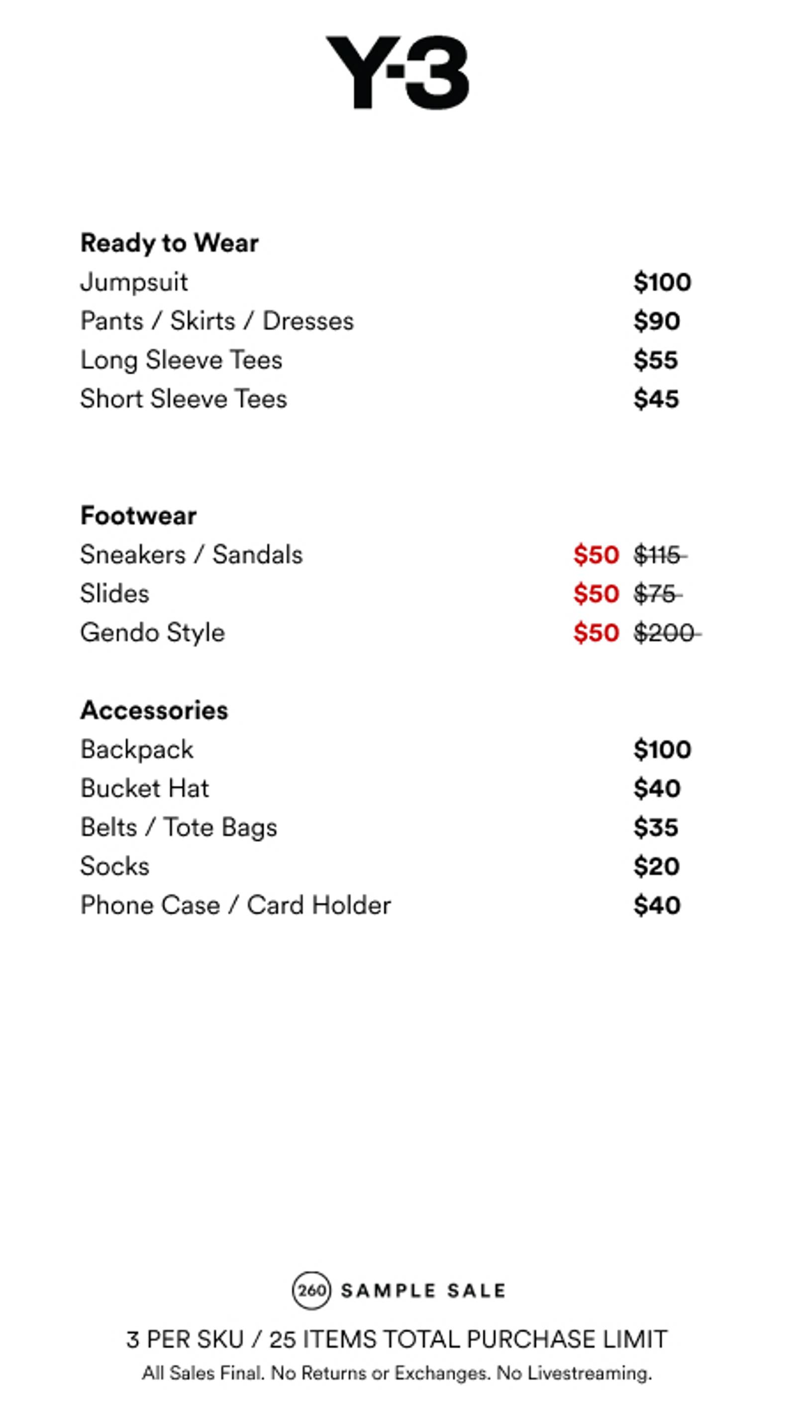 Price list