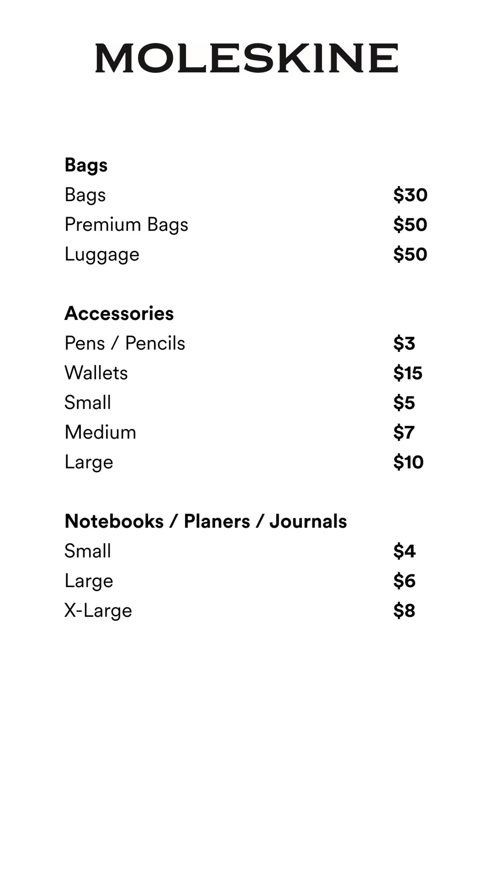 Price list