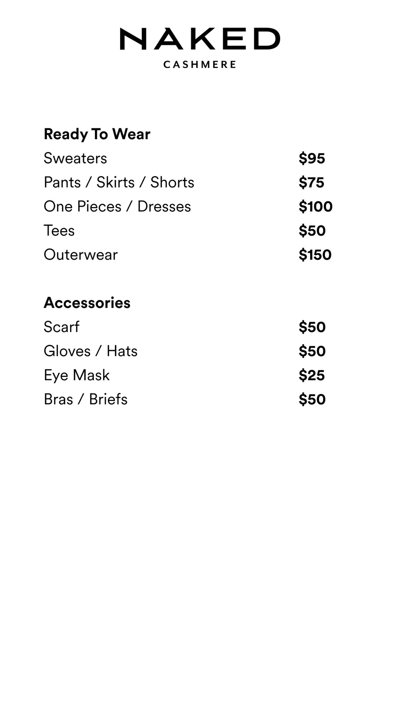 Price list