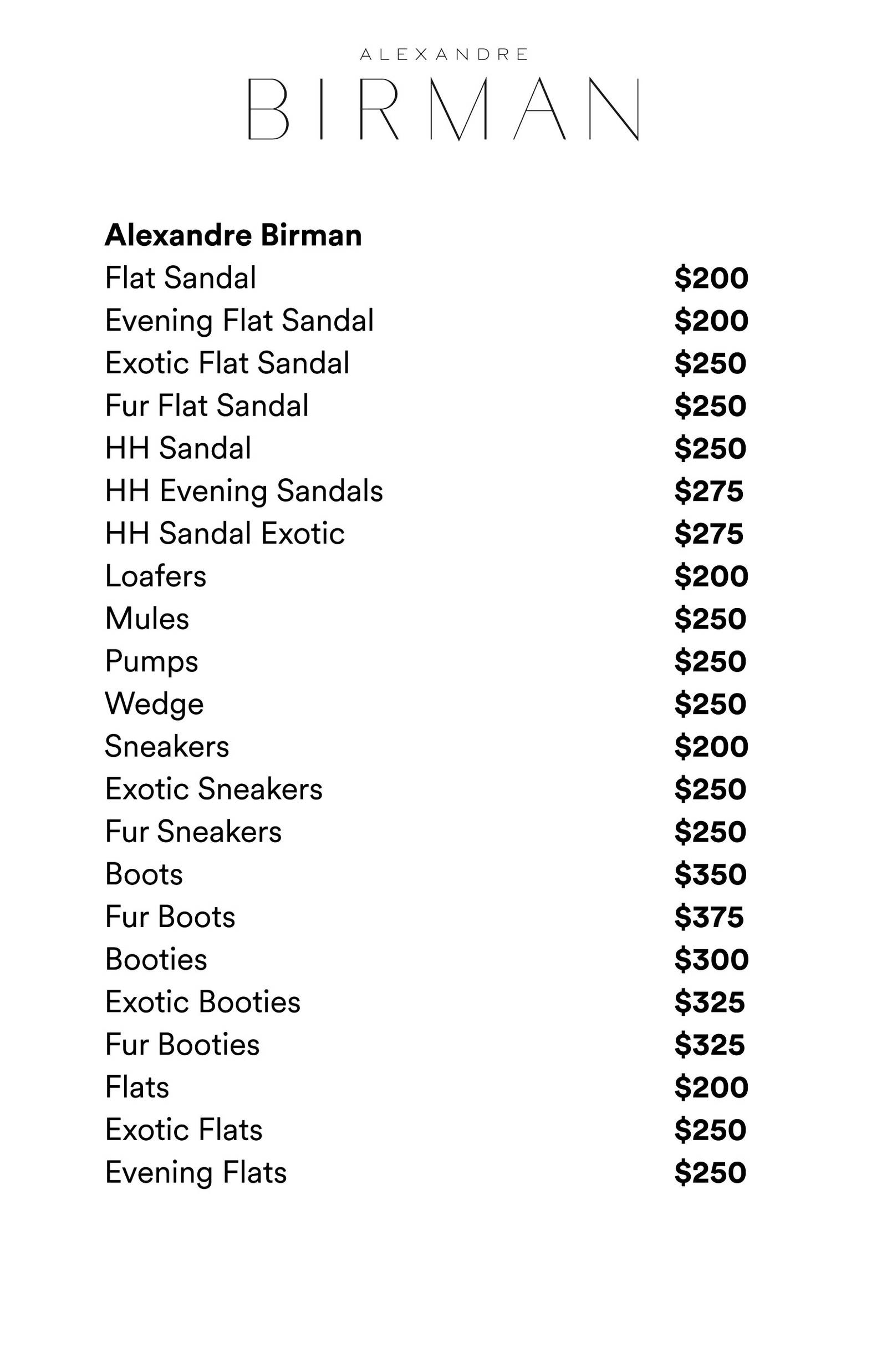 Price list