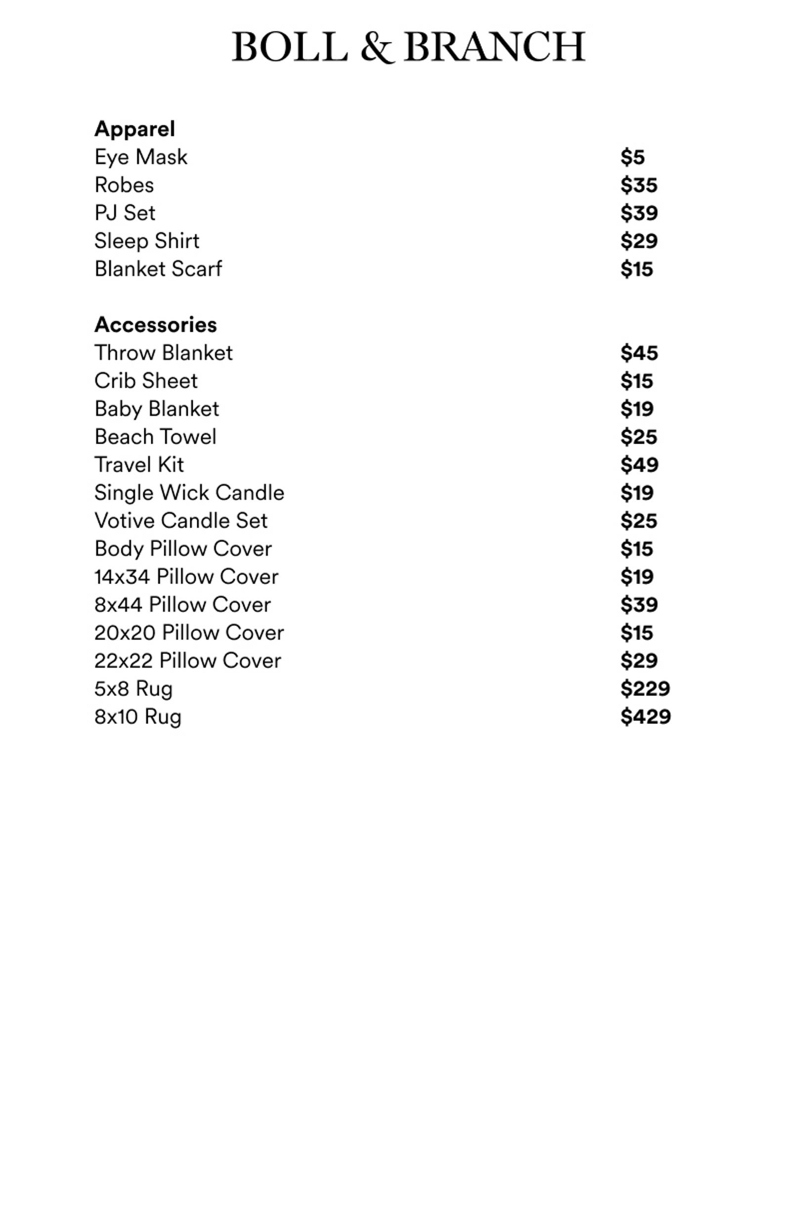 Price list