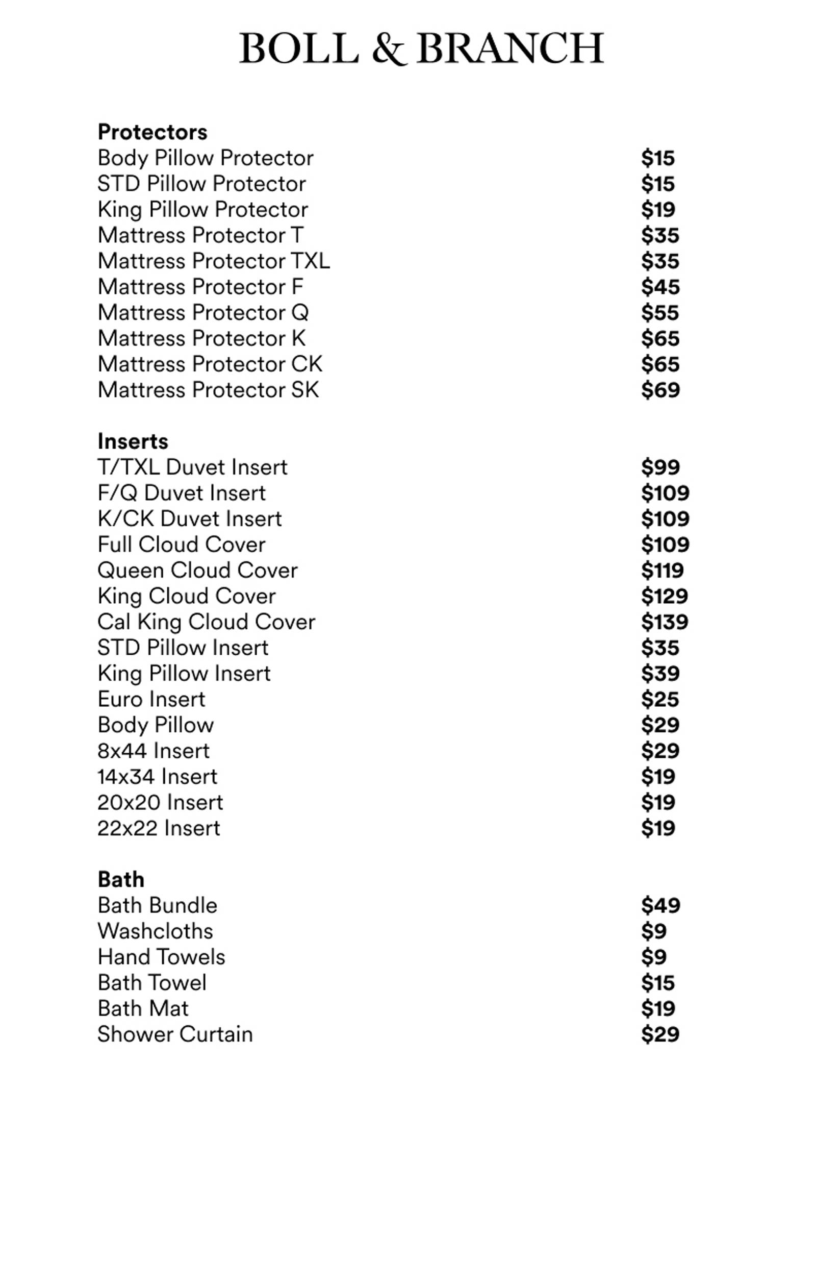 Price list