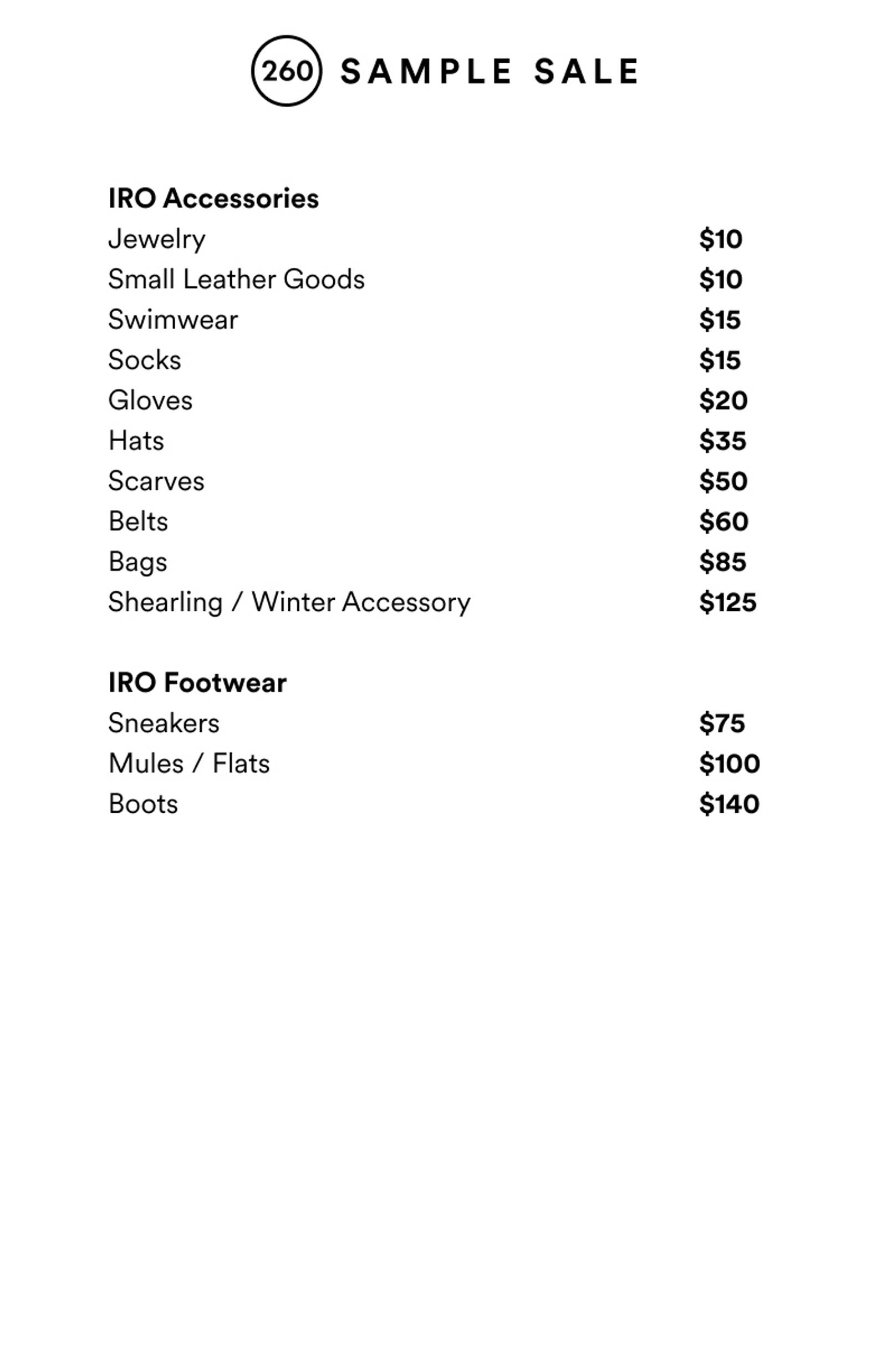 Price list