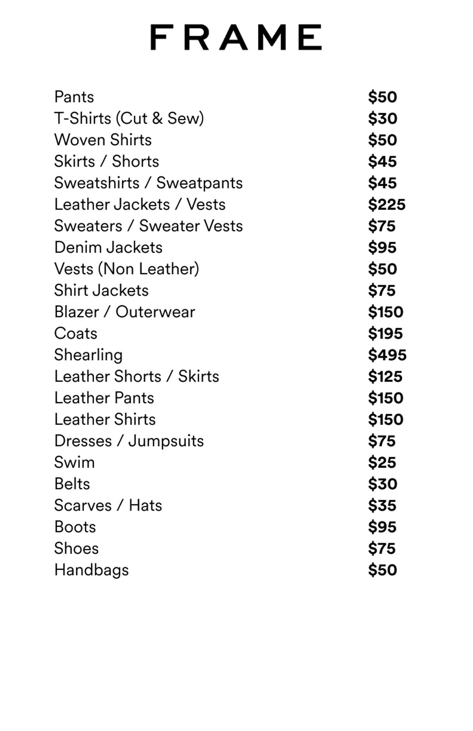 Price list