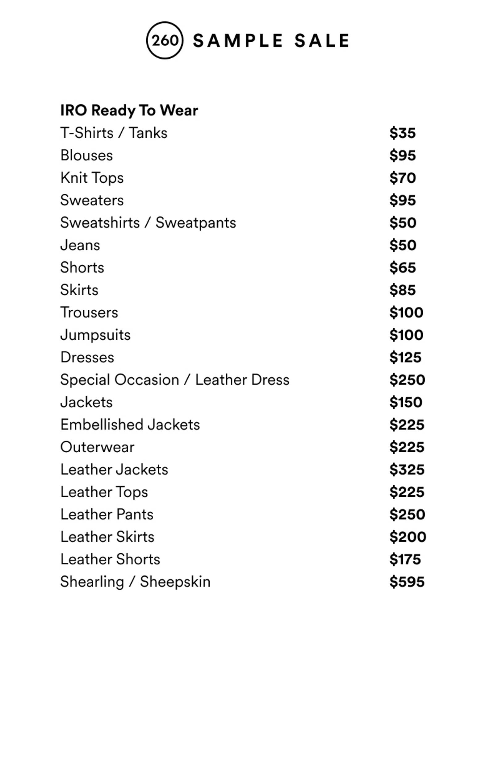 Price list