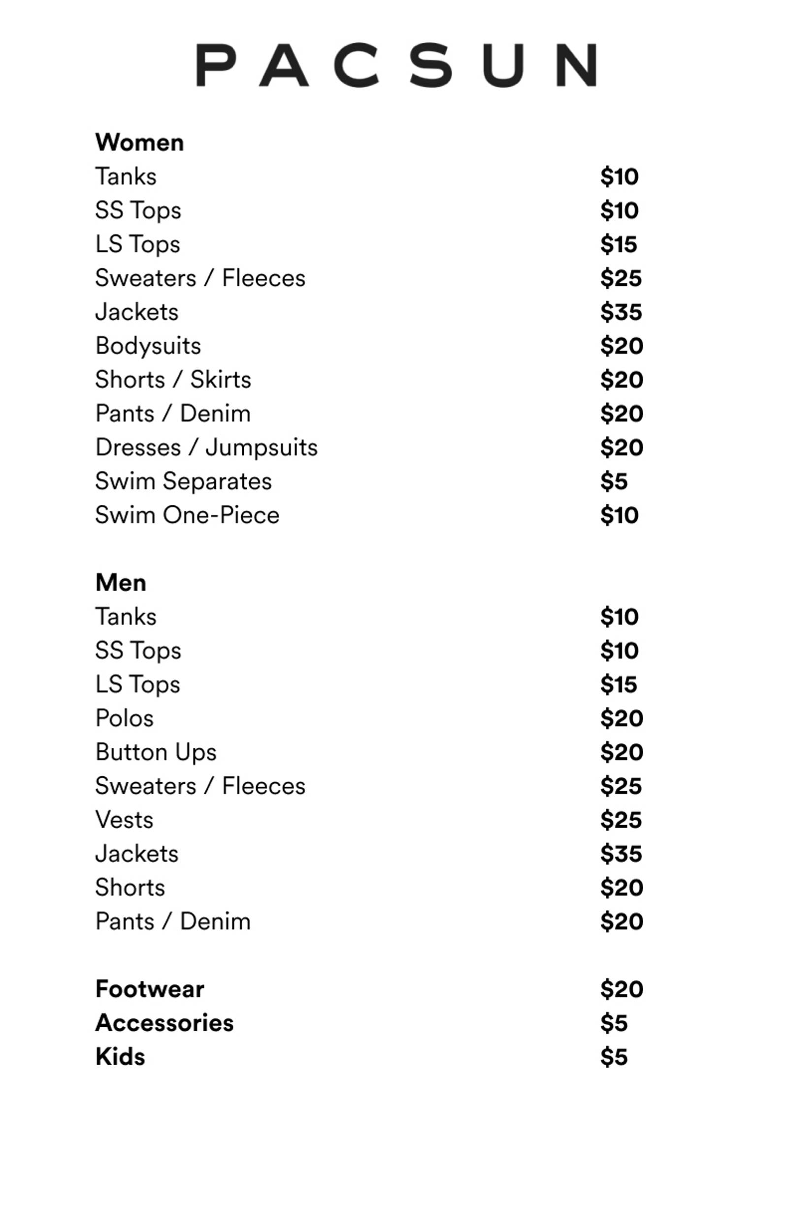 Price list