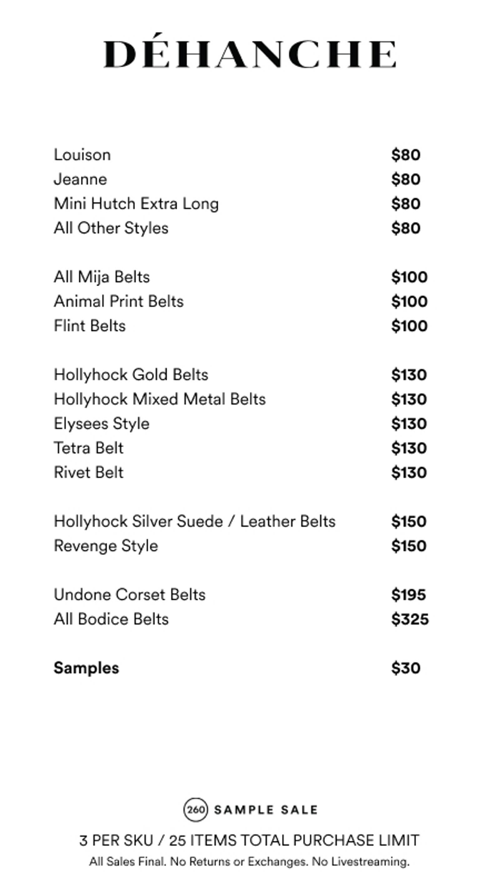 Price list