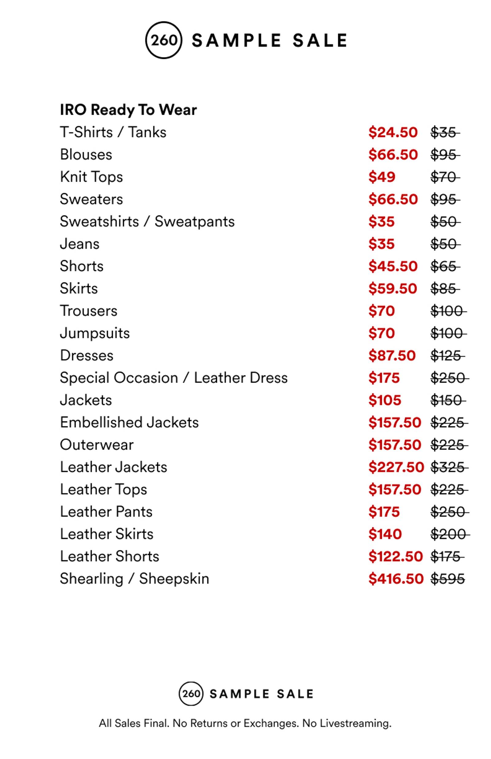 Price list