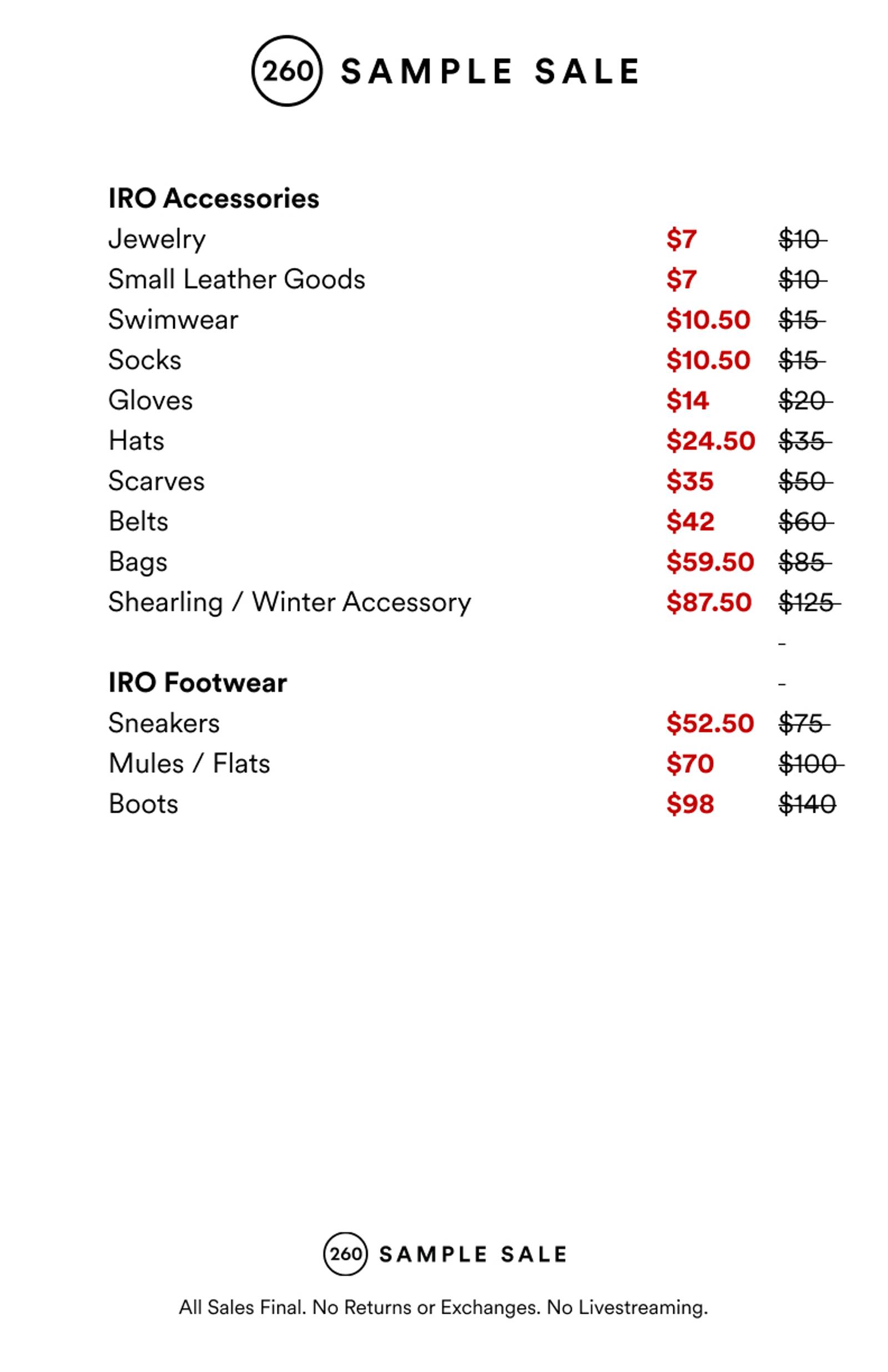 Price list