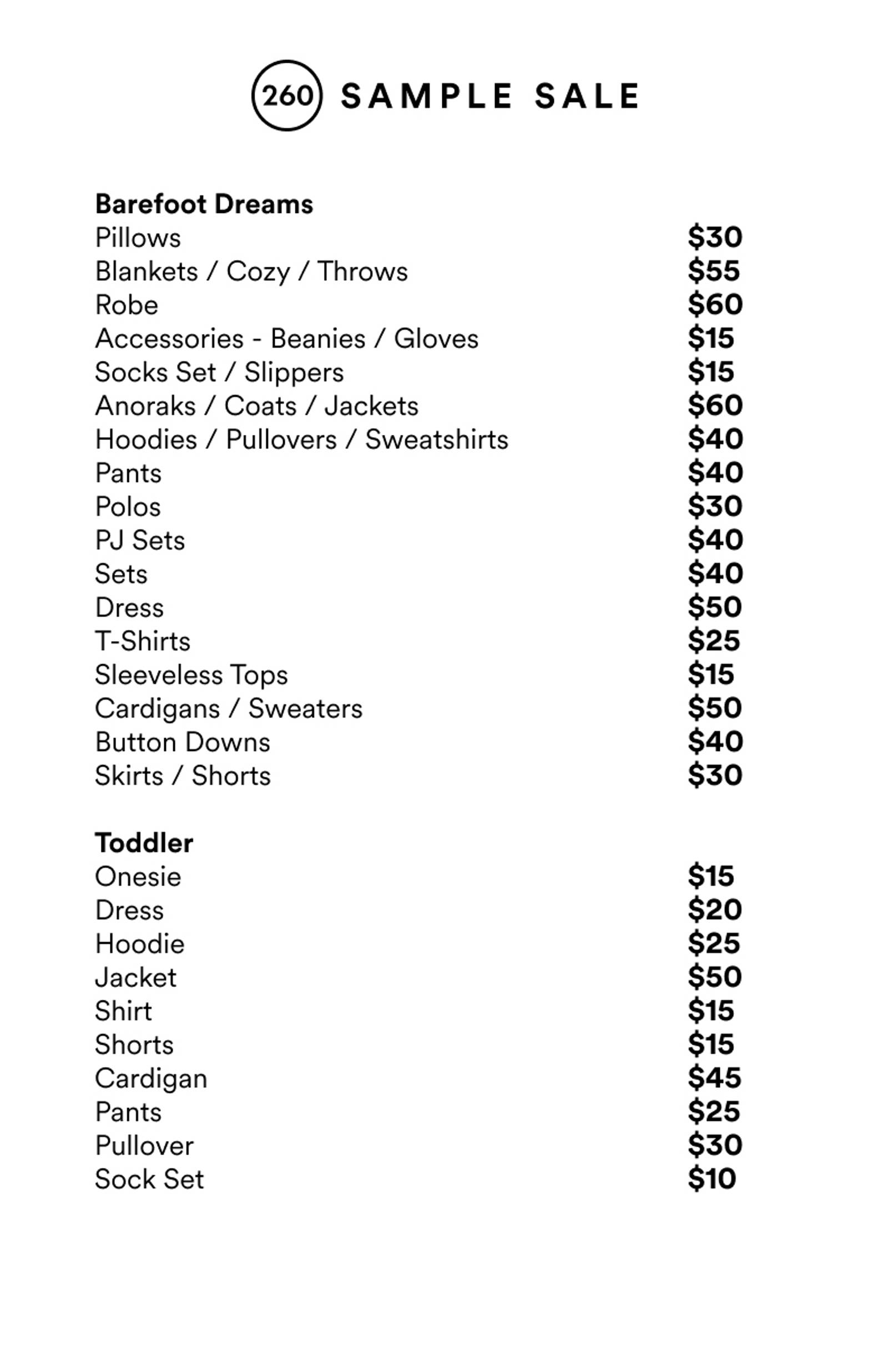 Price list