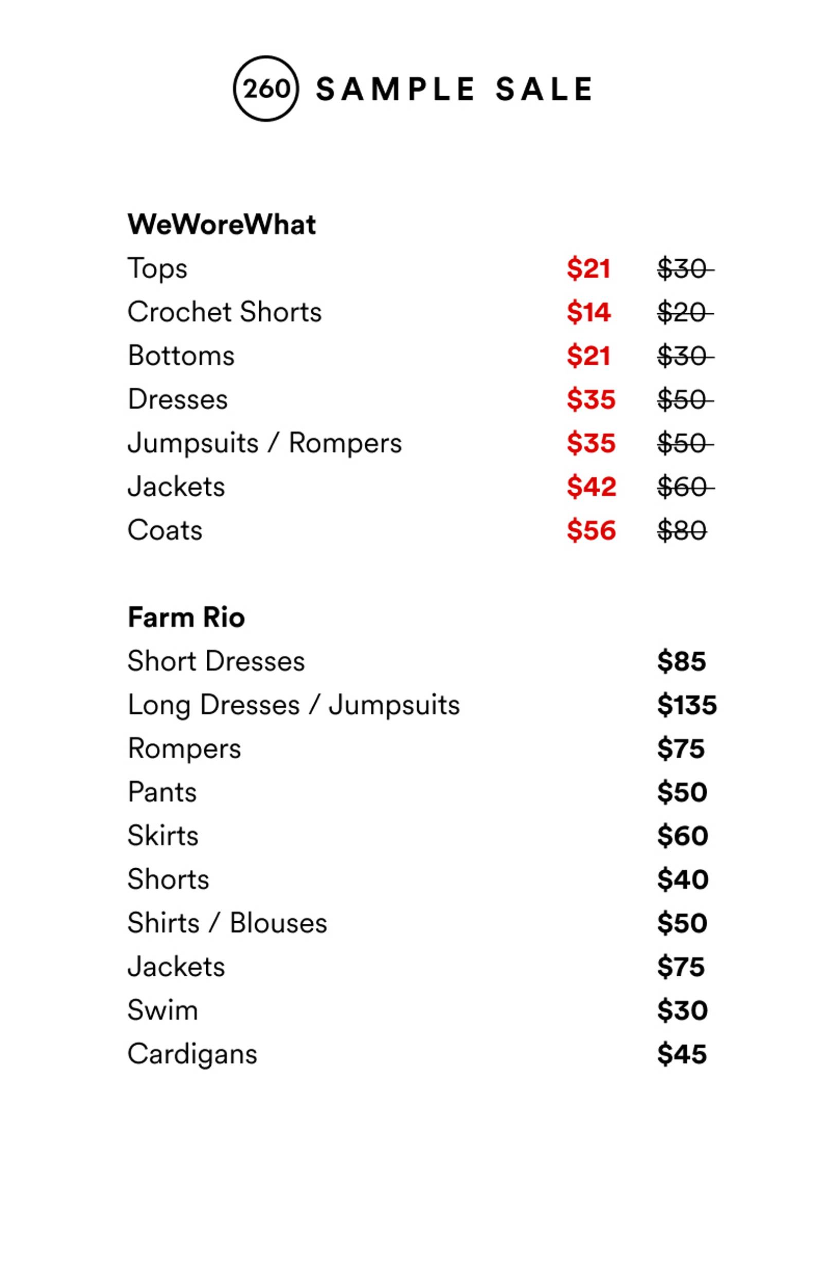 Price list