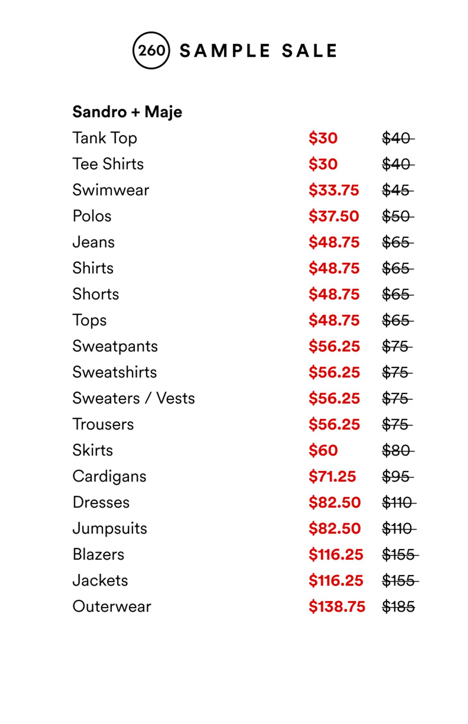 Price list