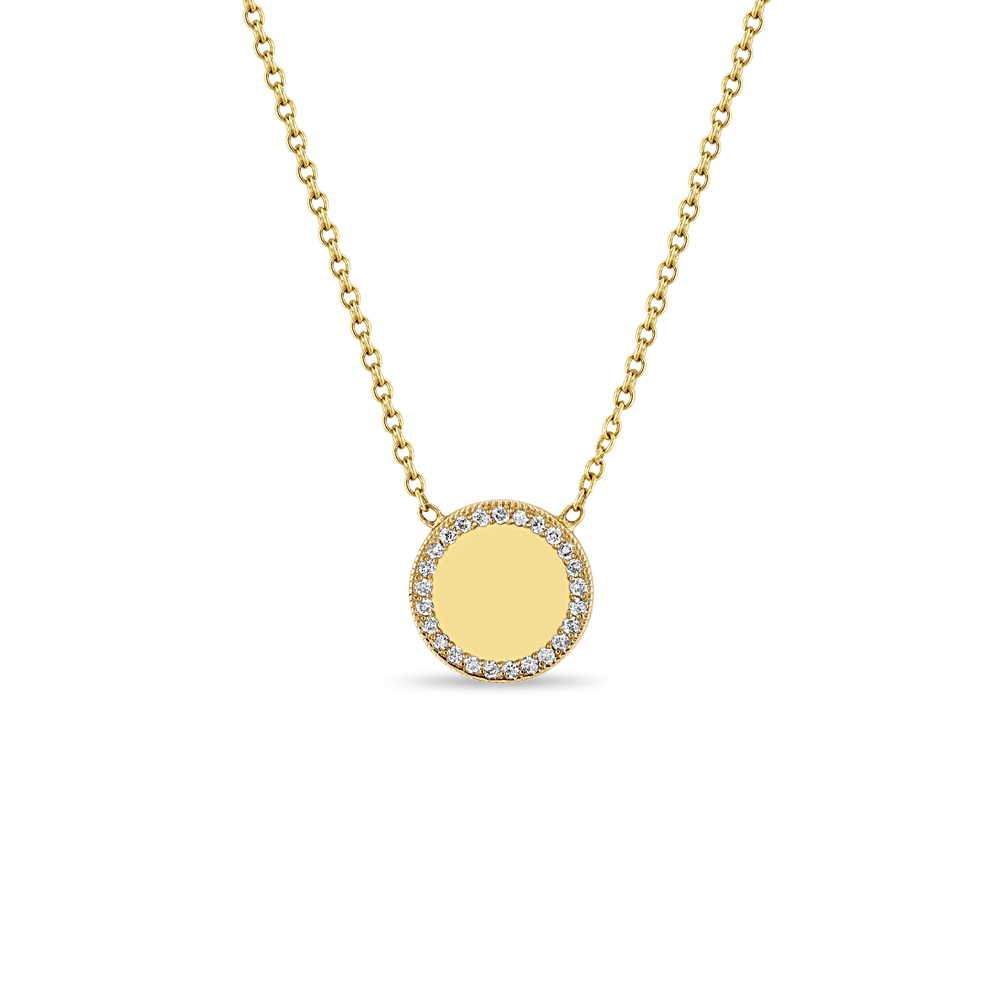 14K White Gold Monogram Disc Charm Necklace