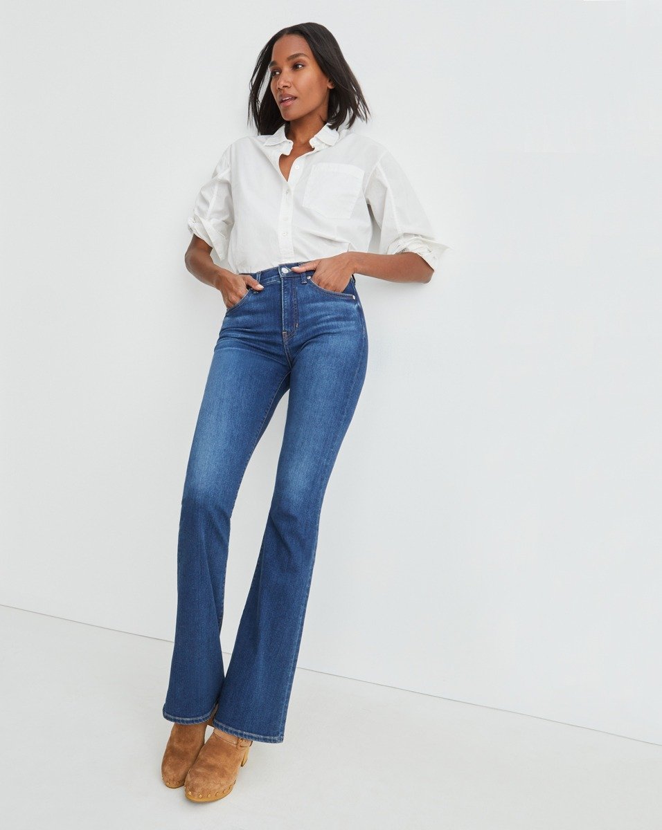 high rise flare crop jeans