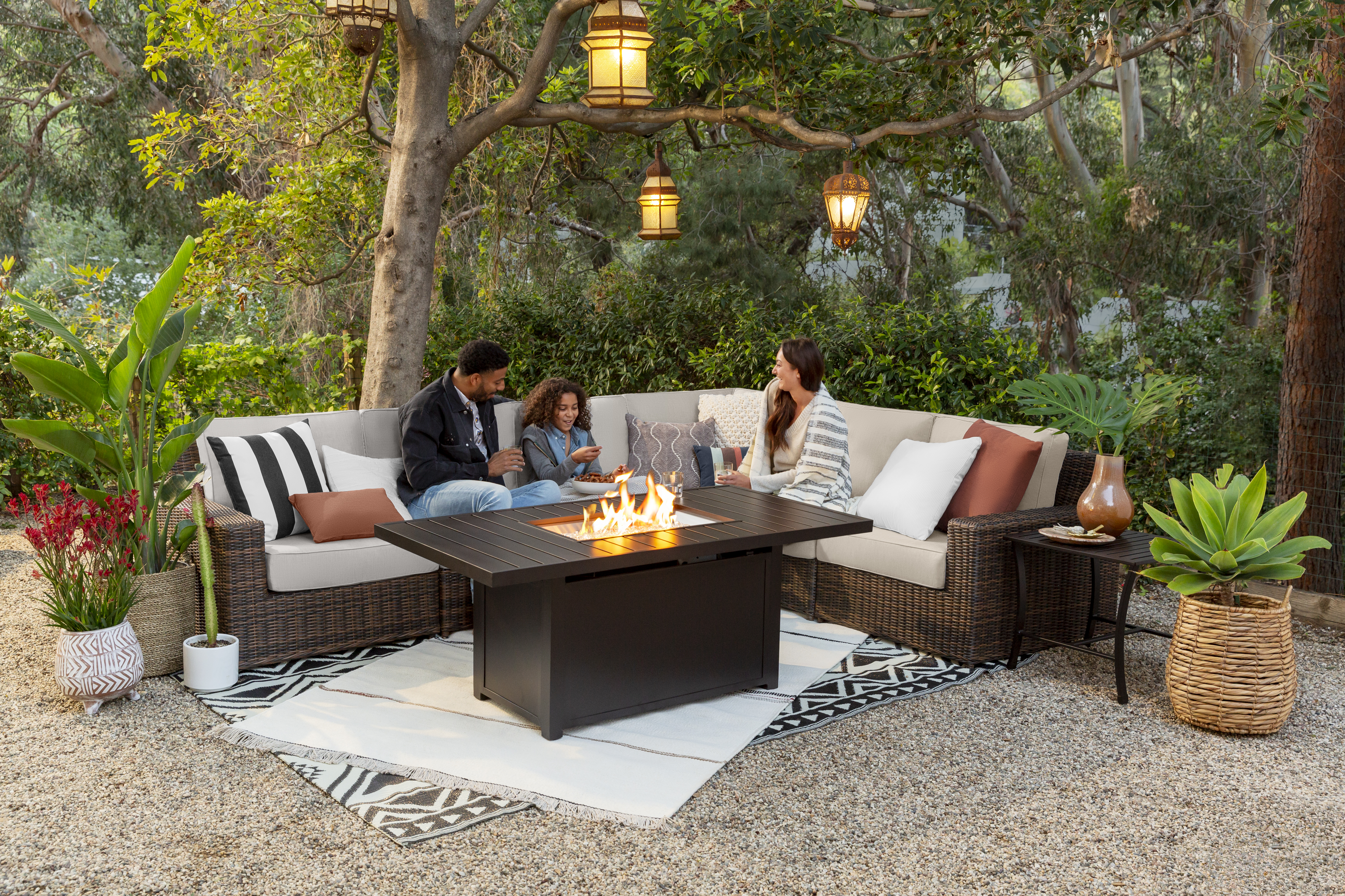 Langdon Outdoor Fire Pit Table Set With 4 Swivel Chairs | Yardbird