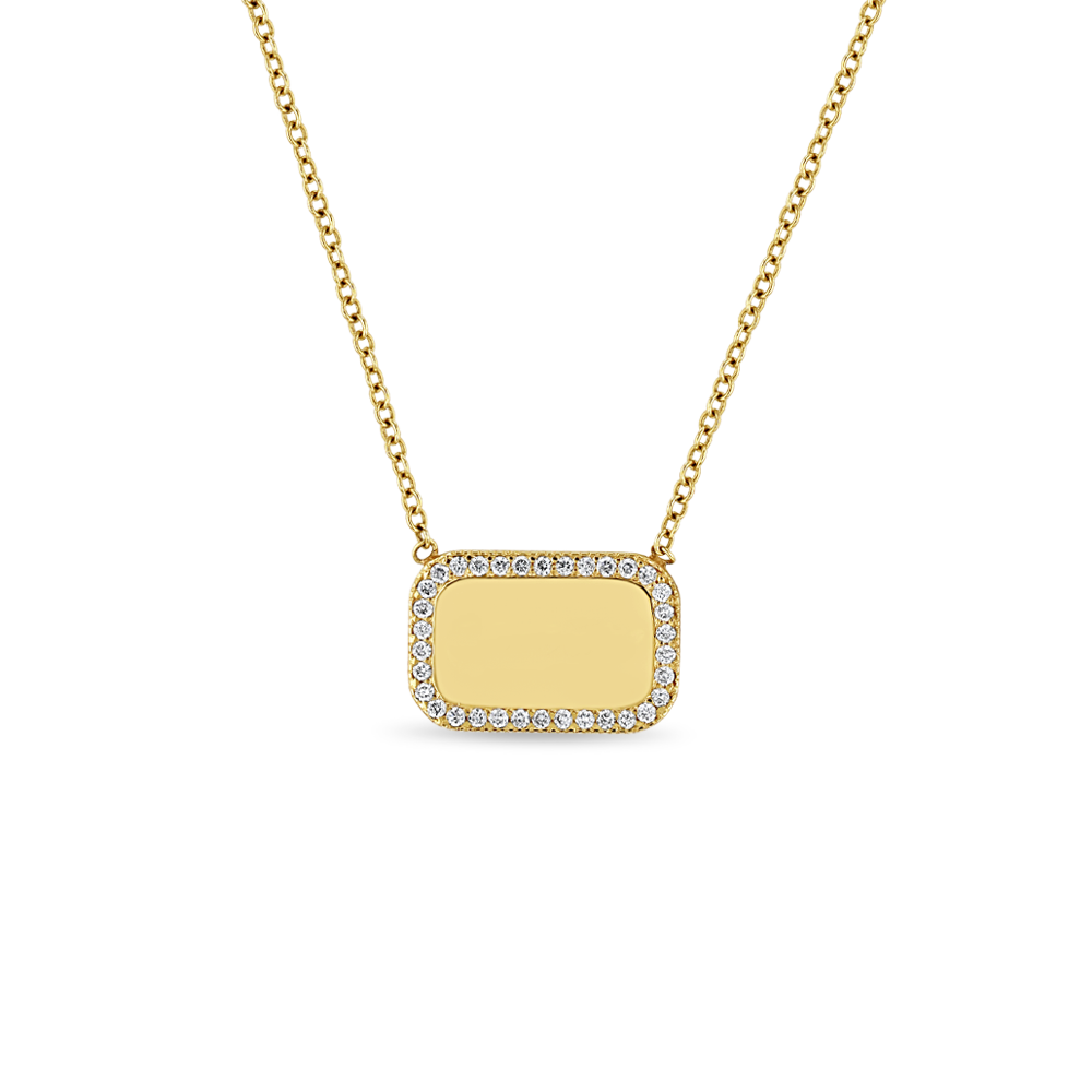 Zoe Chicco 14k Gold Personalized Nameplate with Diamond Border Necklace ZOE CHICCO