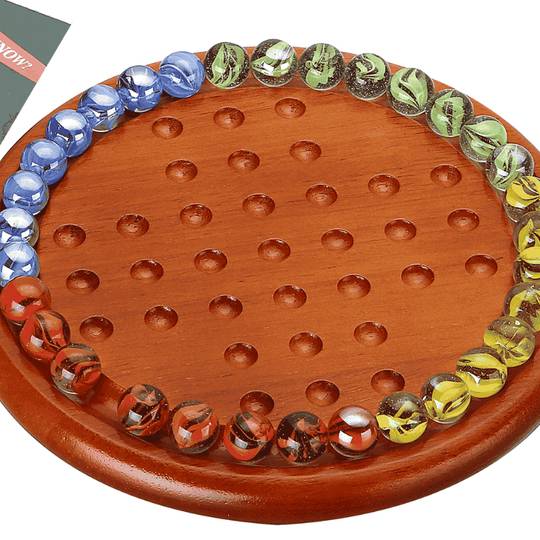 Solitaire Marble Game - 8" Wooden Solitaire Board & Marbles