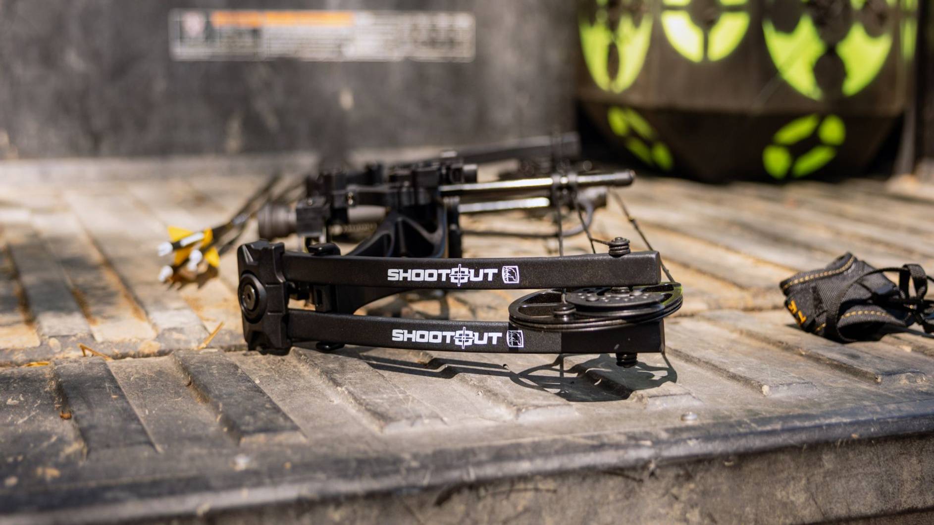 Close up of the Shootout compound bow limbs on the Bear Archery youth bow