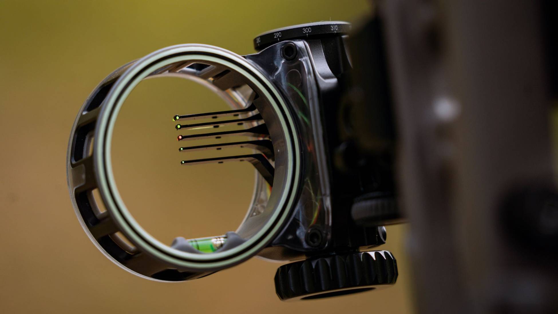 Close up image of the pins on the React 5 Max bow sight from Trophy Ridge.