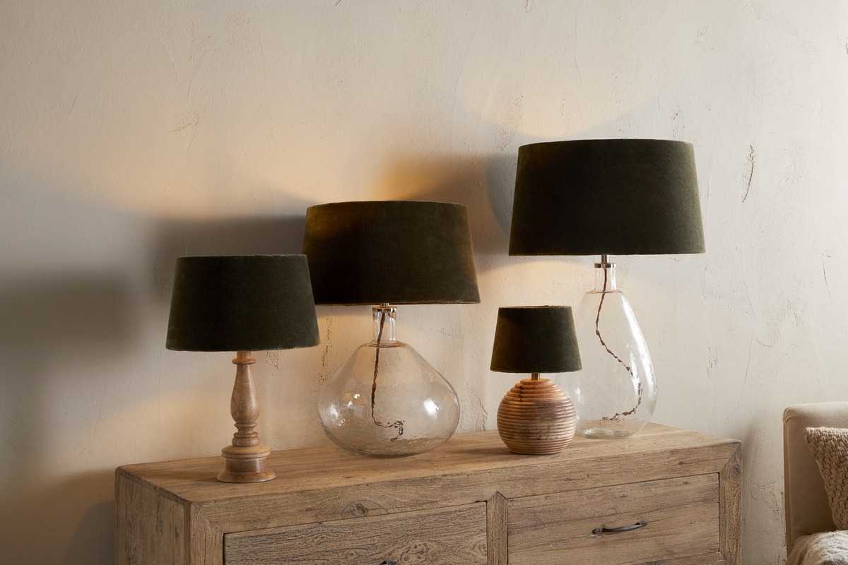 Mendai Velvet & Linen Lampshade - Moss Green - nkuku – Nkuku