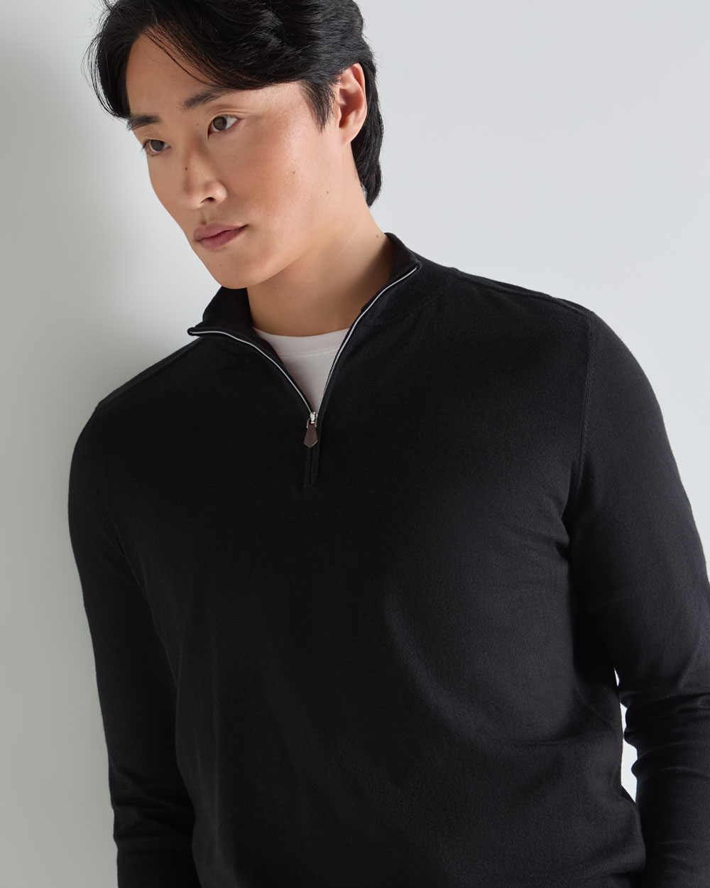 Men's Salcombe Half Zip Cotton Cashmere Jumper Black | N.Peal