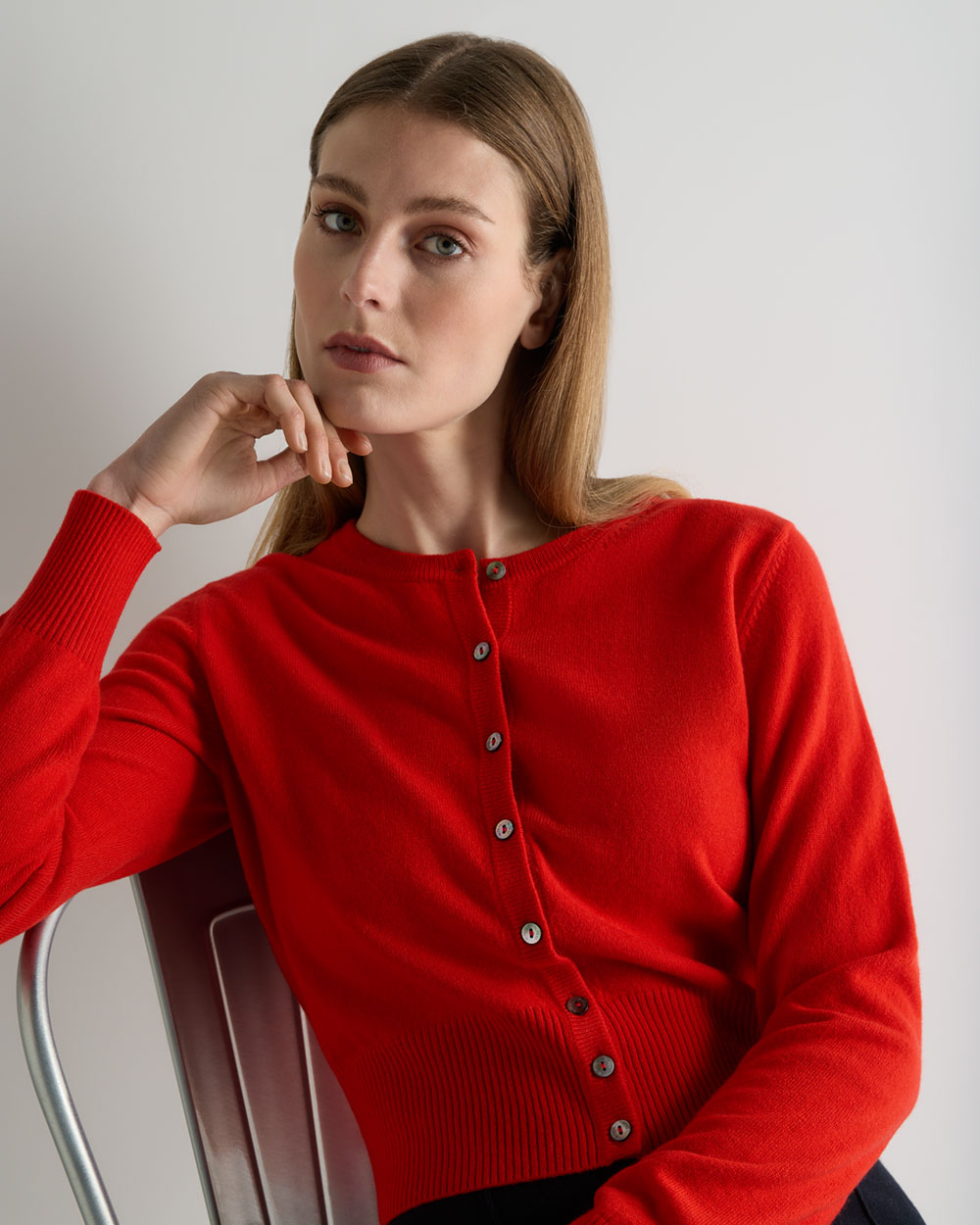 Women's Ivy Cropped Cashmere Cardigan Tomato Red | N.Peal