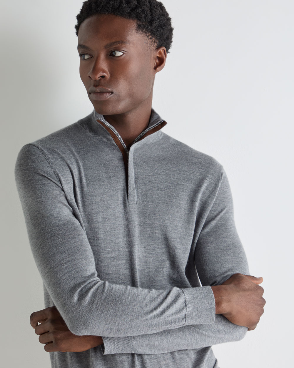 Men's Fine Gauge Cashmere Half Zip Jumper Graphite Grey | N.Peal