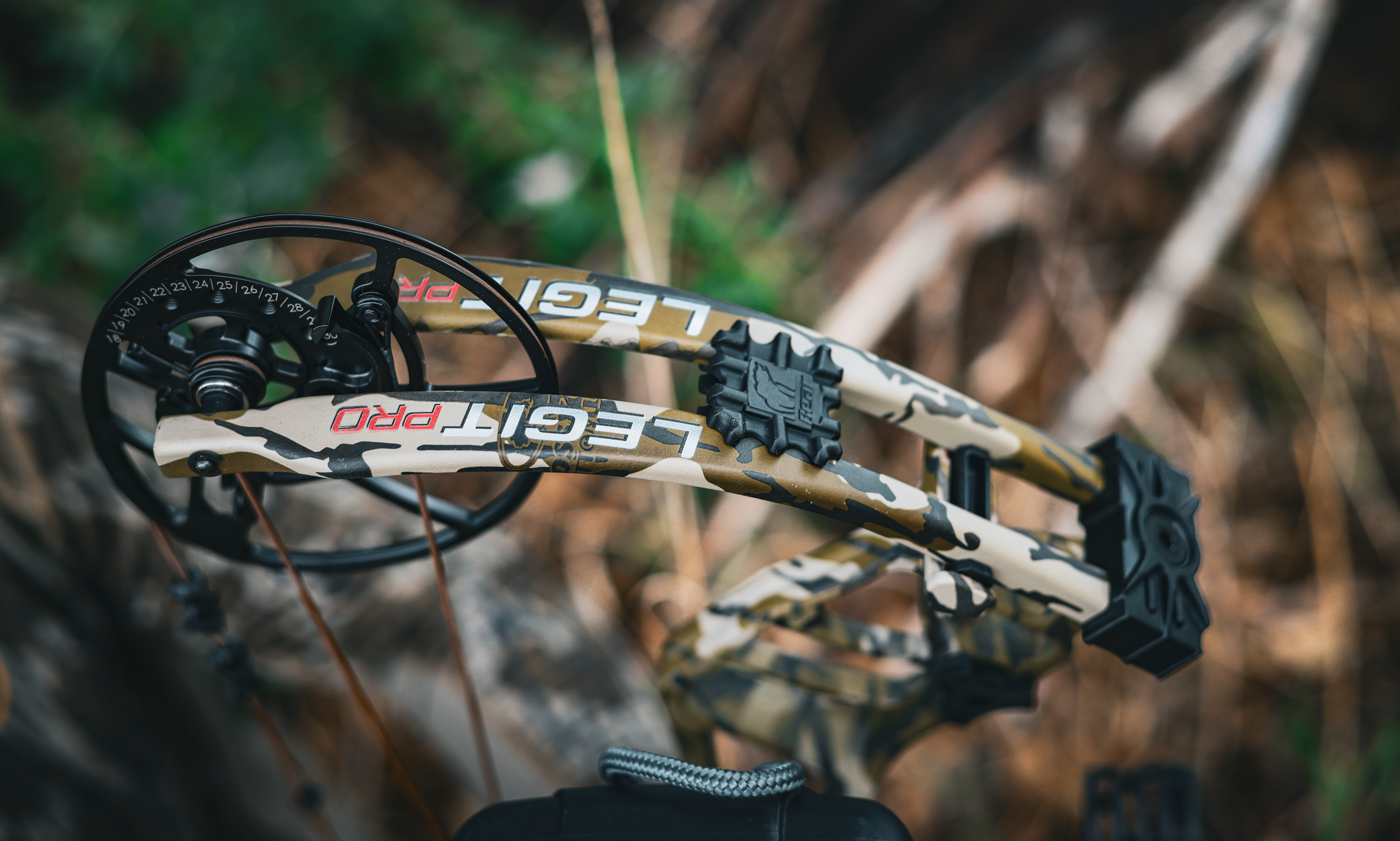 Close up of the Legit Pro logo on the limbs of the new Bear Archery compound bow