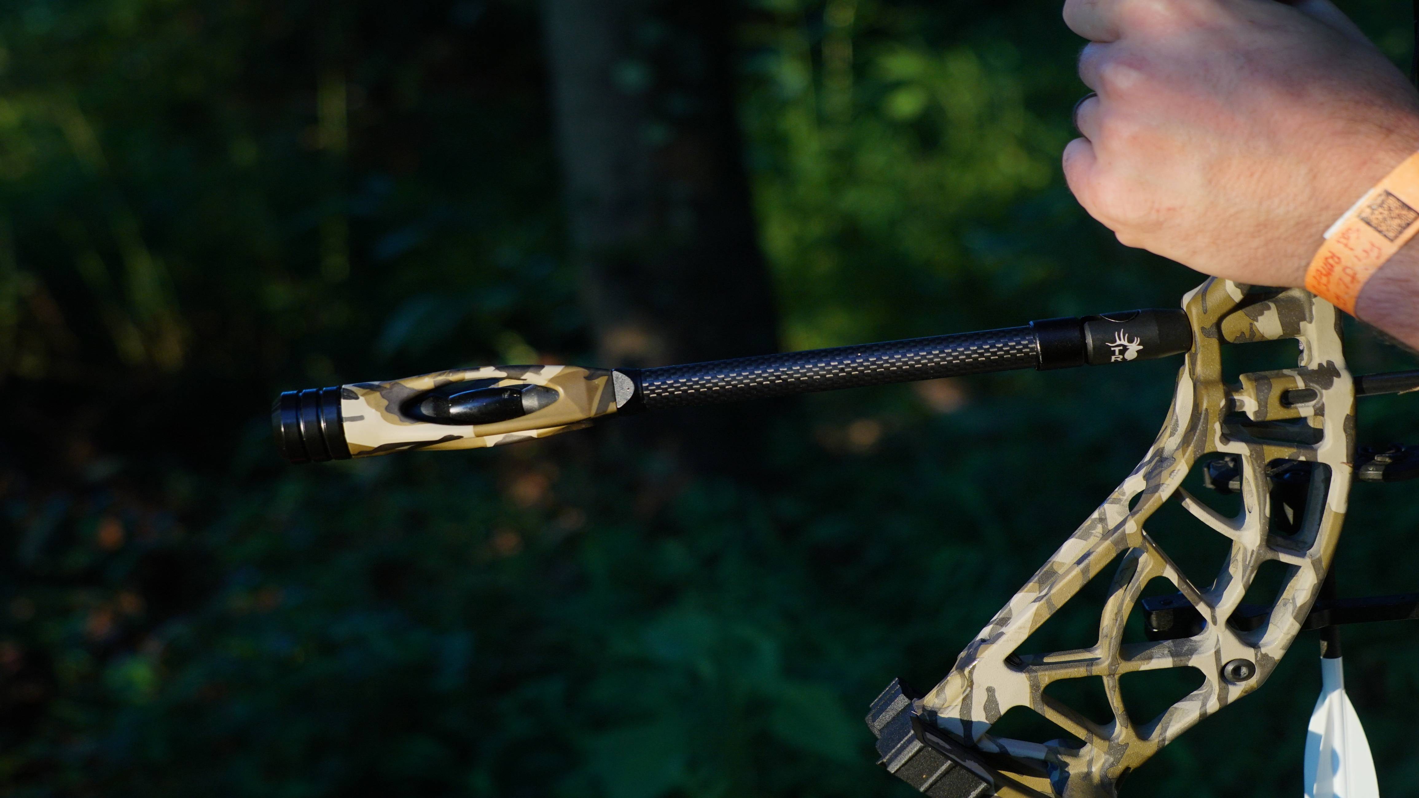 The Trophy Ridge Seismic Quick Connect accessory shown on a compound bow.