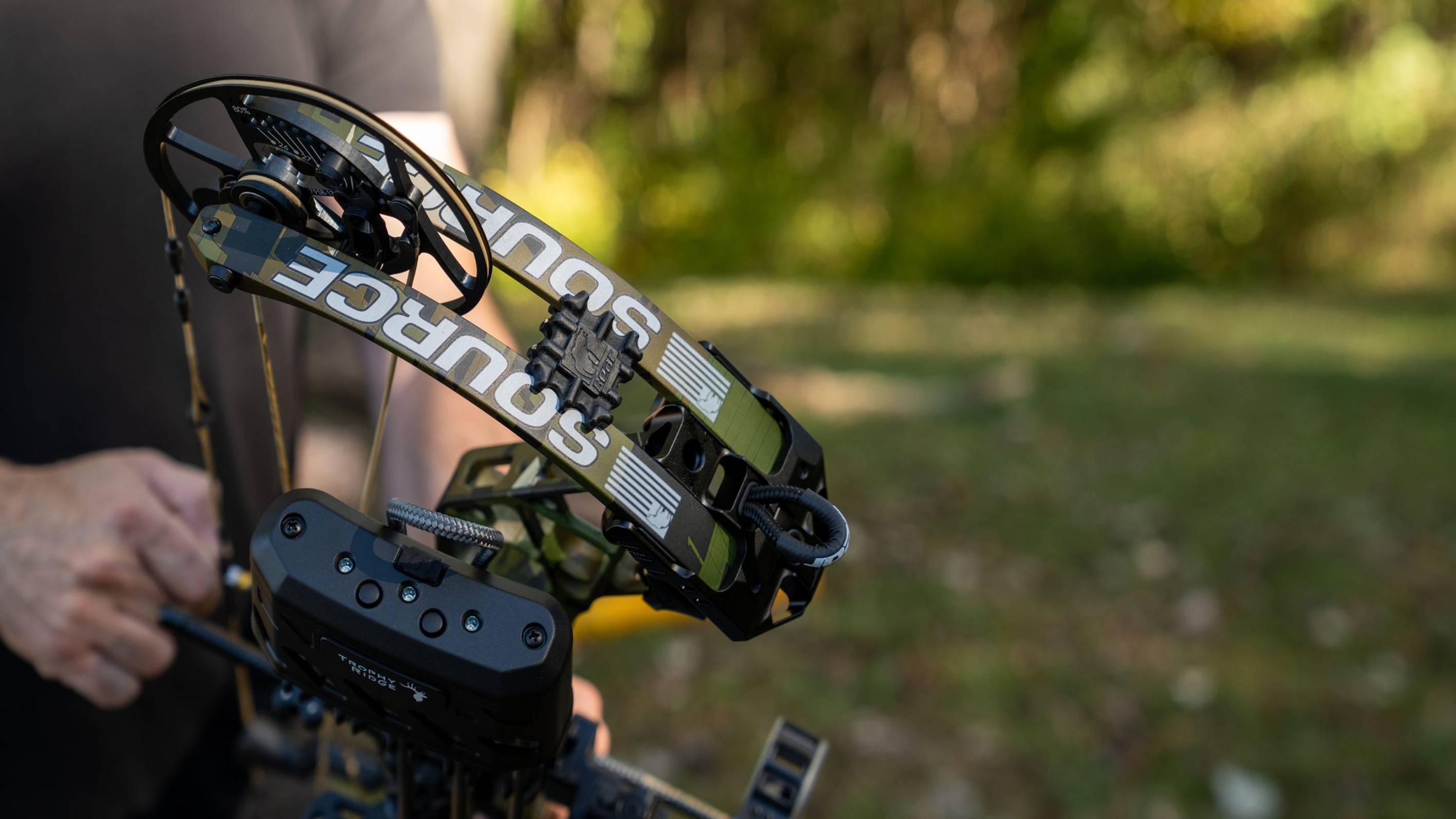 Close up of the limbs on the Source compound bow from Bear Archery.