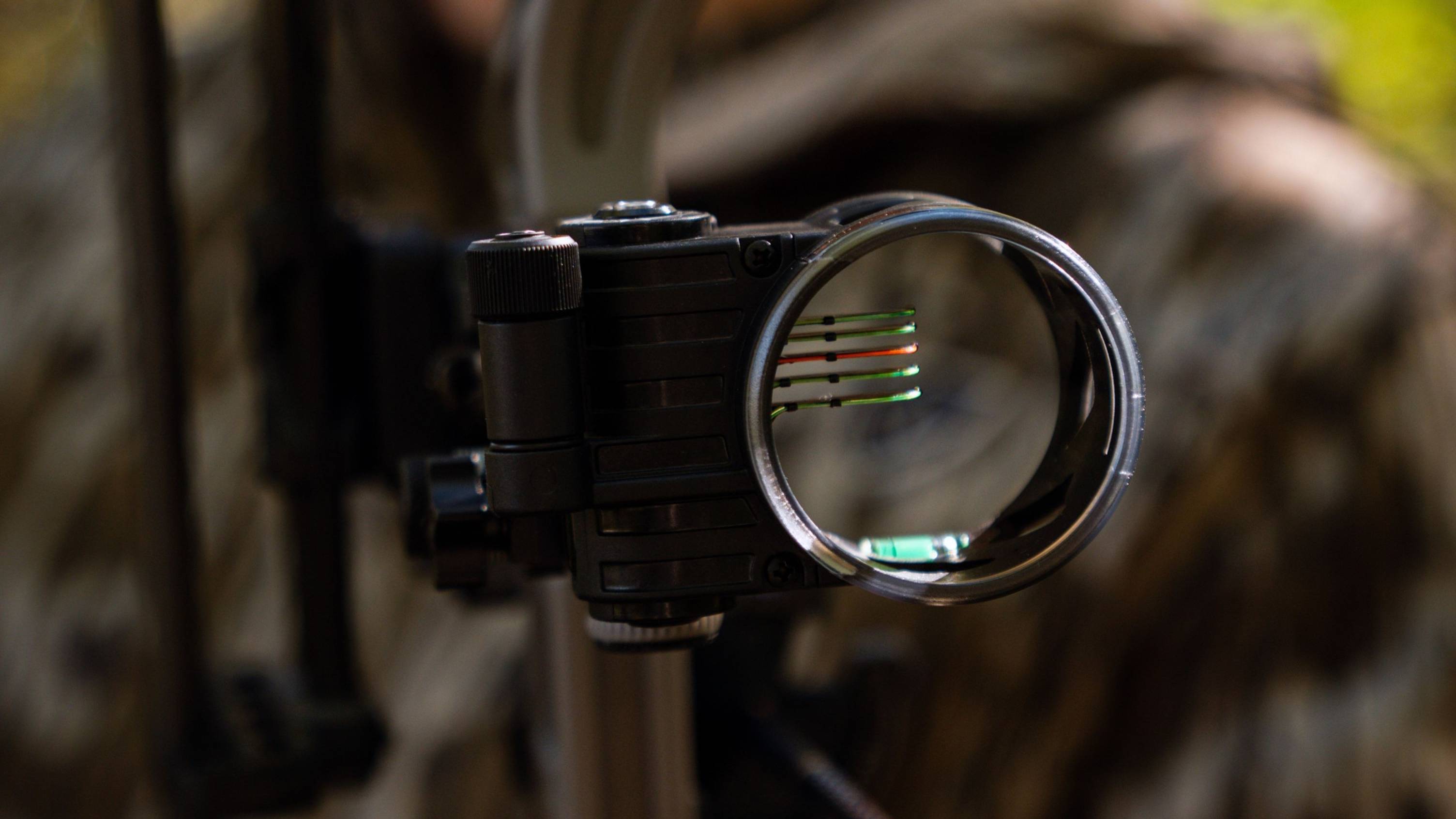 Close up of the H5X bow sight from Trophy Ridge mounted on a bow.