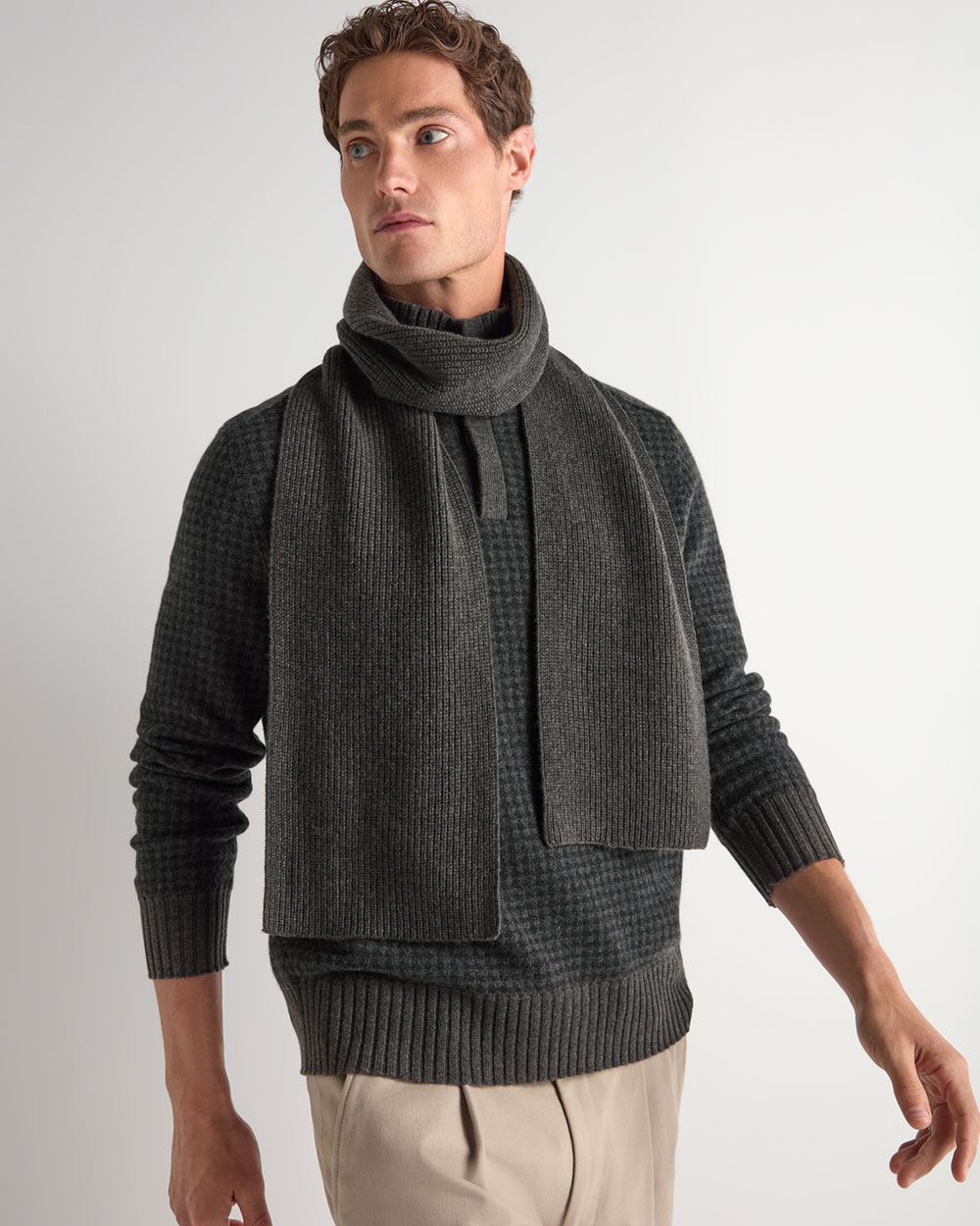 Unisex Ribbed Cashmere Scarf Grey Moss | N.Peal