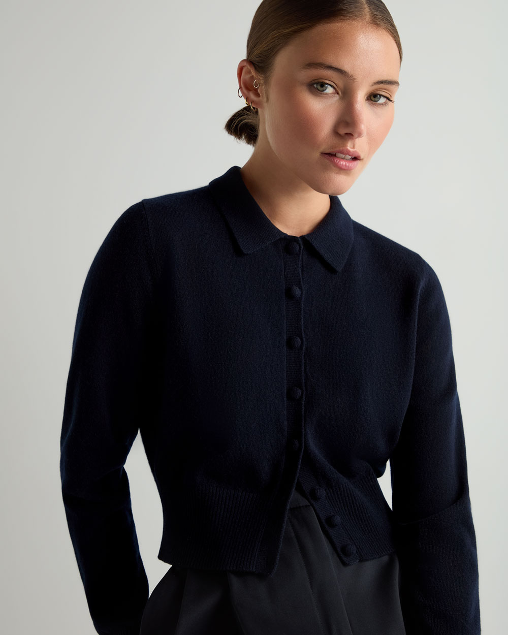 Women's Thea Collared Cashmere Cardigan Navy Blue | N.Peal