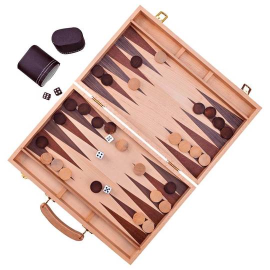 15" Oak Backgammon Set - Folding Board & Pieces