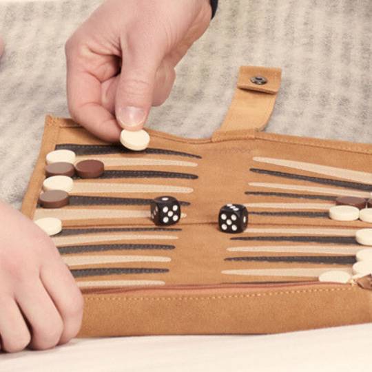 Travel Backgammon Set - Roll-up Leather Backgammon Board