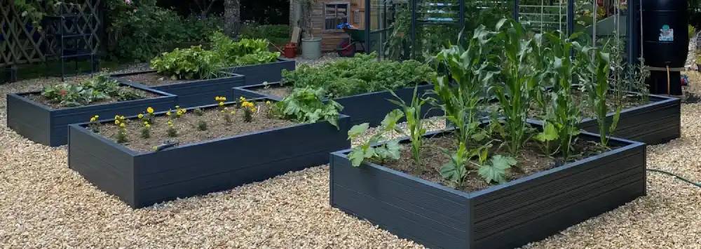 A selection of raised beds on shingle