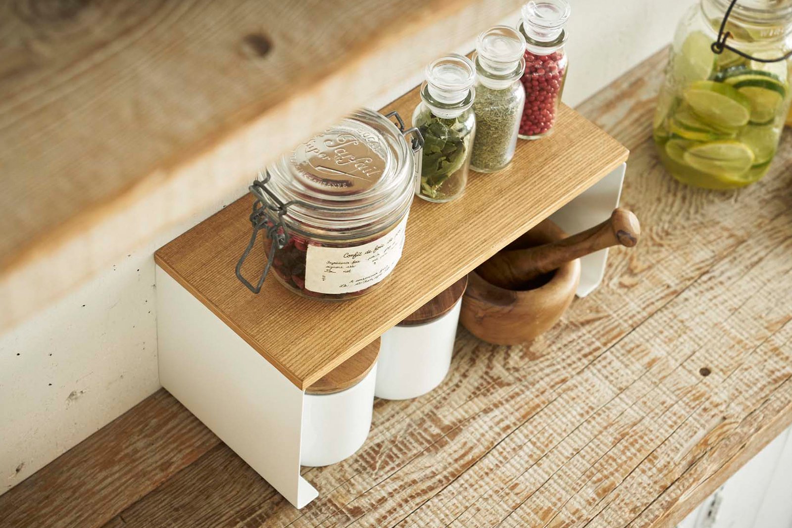 Aerial view of Stackable Countertop Shelf by Yamazaki home. 